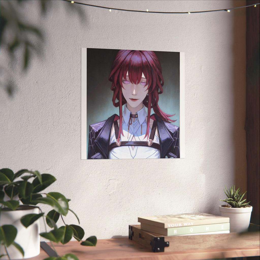 Anime Portrait Poster — Moody Red‑Haired Character Matte Vertical Art Print