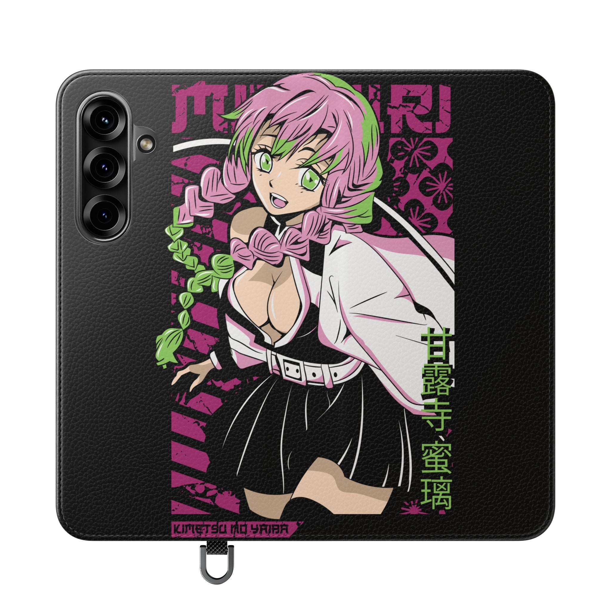 Anime Girl Flip Phone Case — Pink Demon Slayer Style Wallet Cover