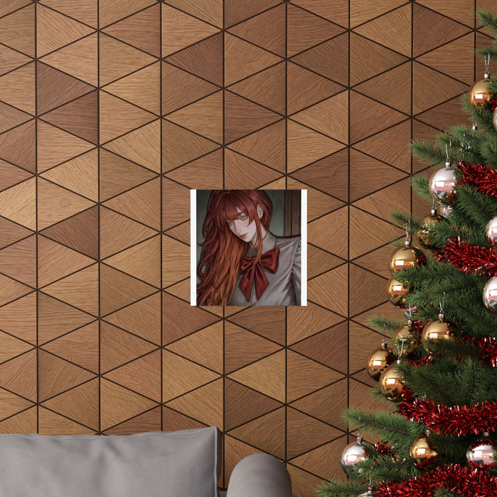 Matte Vertical Poster — Red‑Haired Anime Girl Portrait