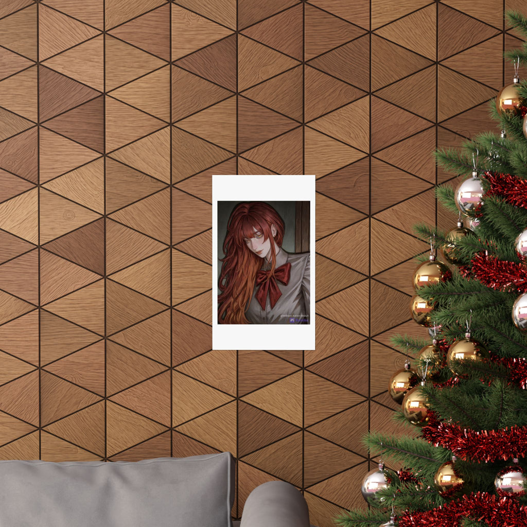 Matte Vertical Poster — Red‑Haired Anime Girl Portrait