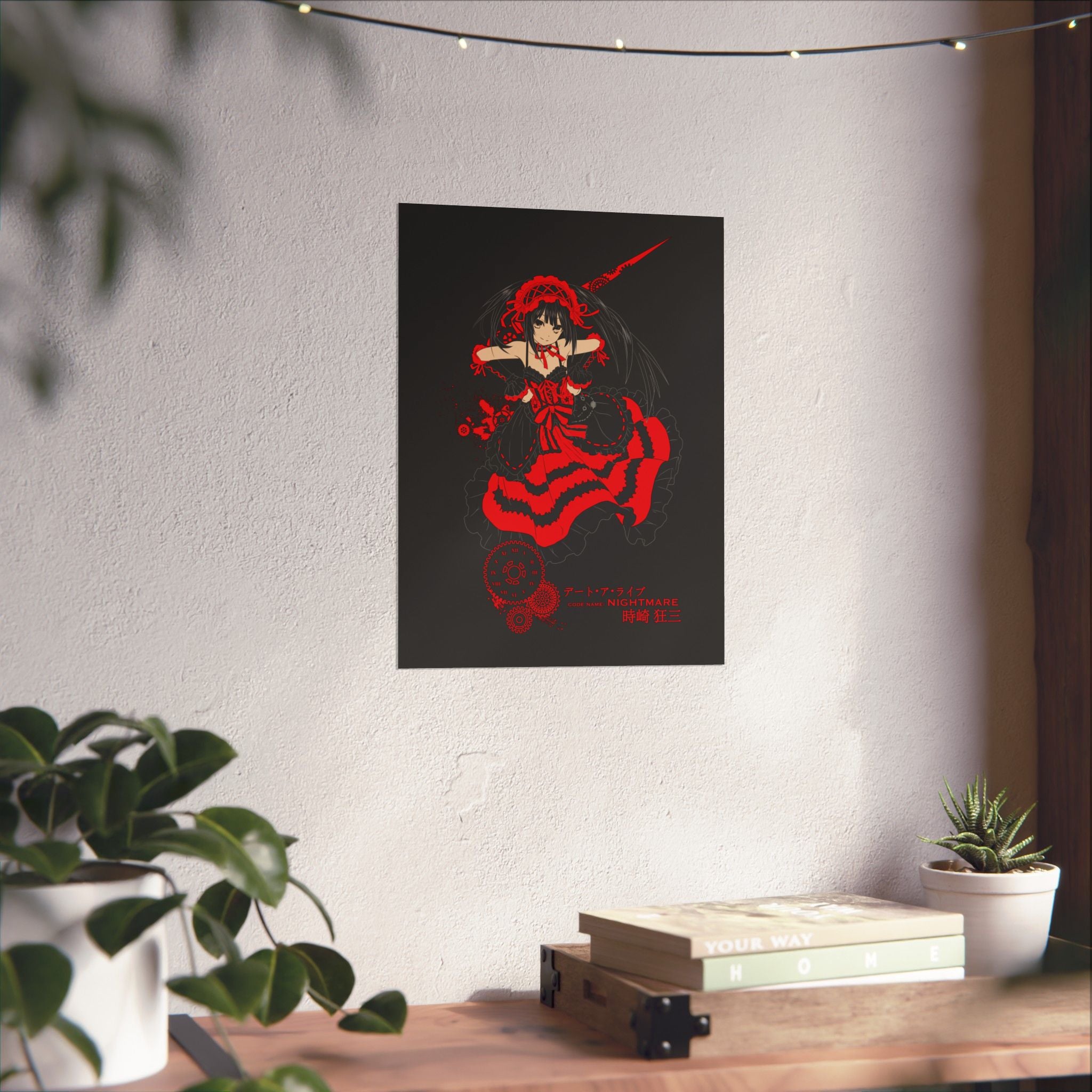Anime Gothic Poster — Red & Black Kurumi Nightcore Matte Vertical Print