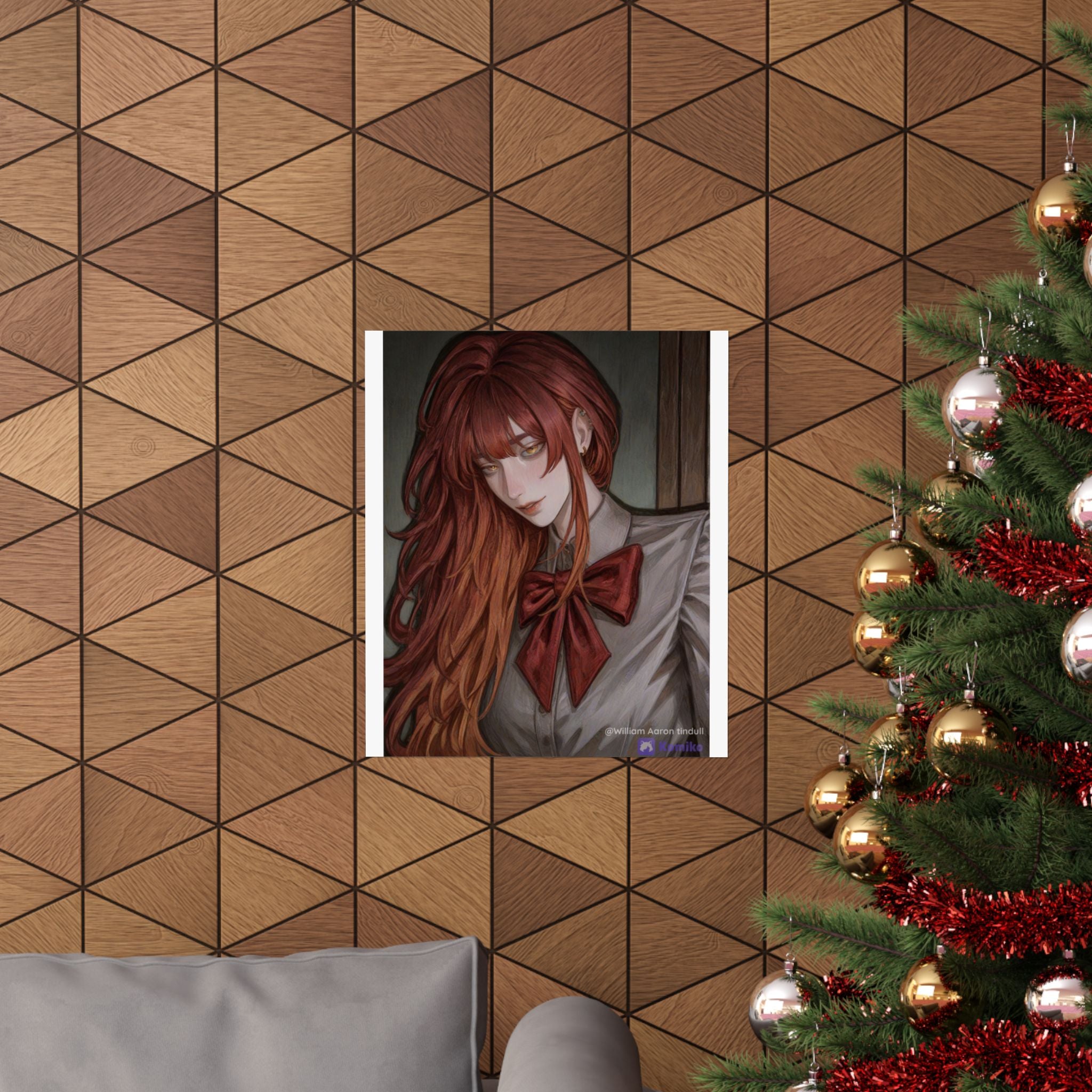 Matte Vertical Poster — Red‑Haired Anime Girl Portrait
