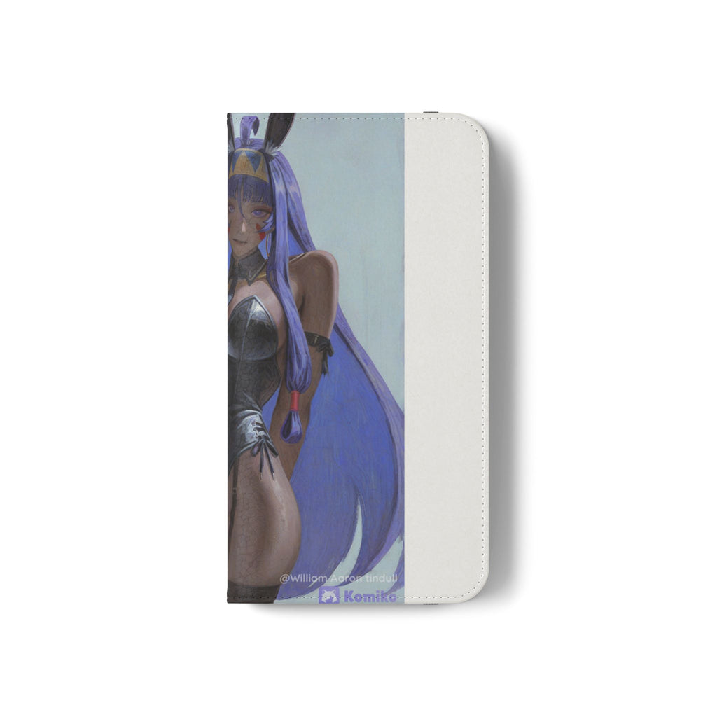 Anime Bunny Girl Flip Case - Purple Long-Haired Character Phone Wallet