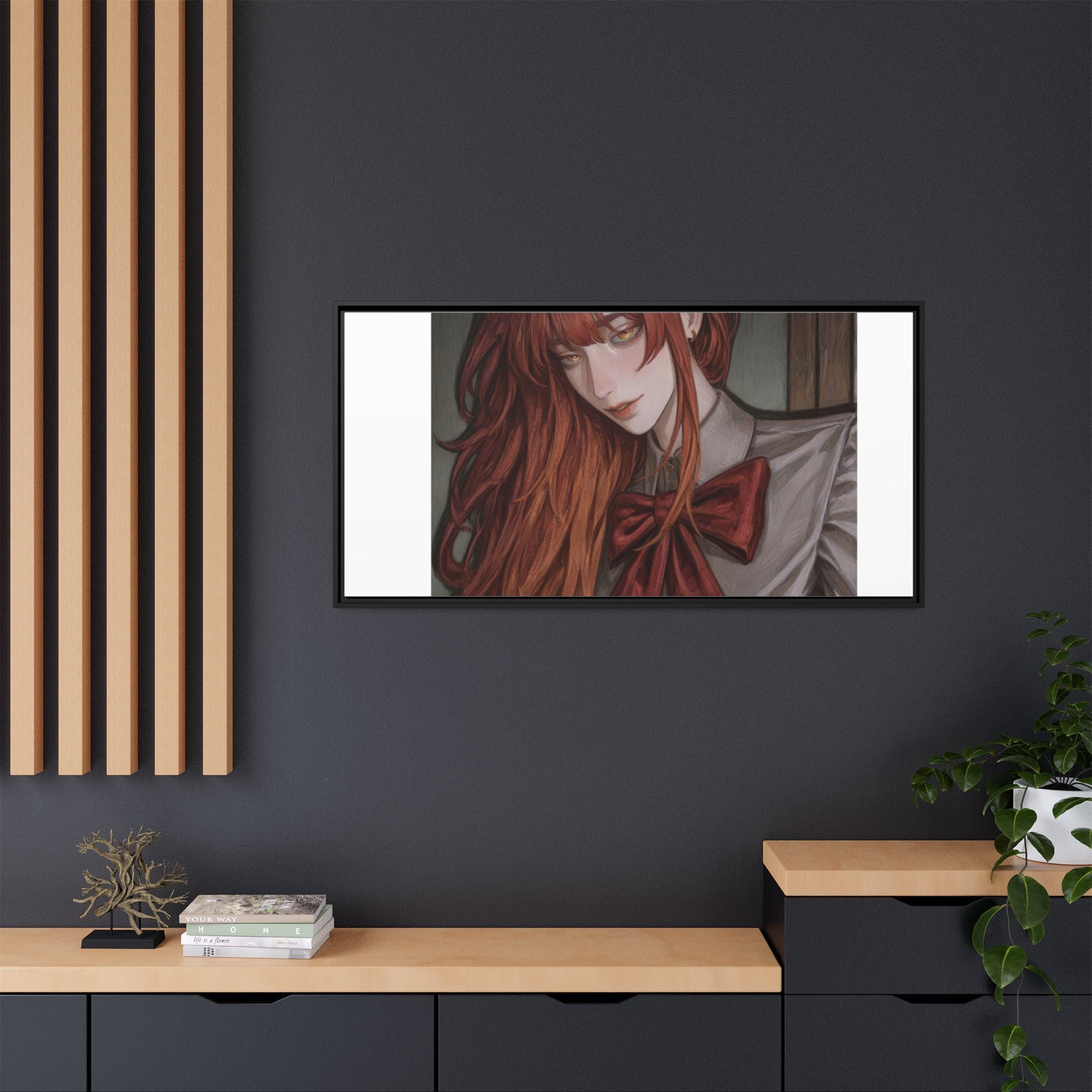 Framed Matte Canvas Print — Moody Red-Headed Anime Girl Art
