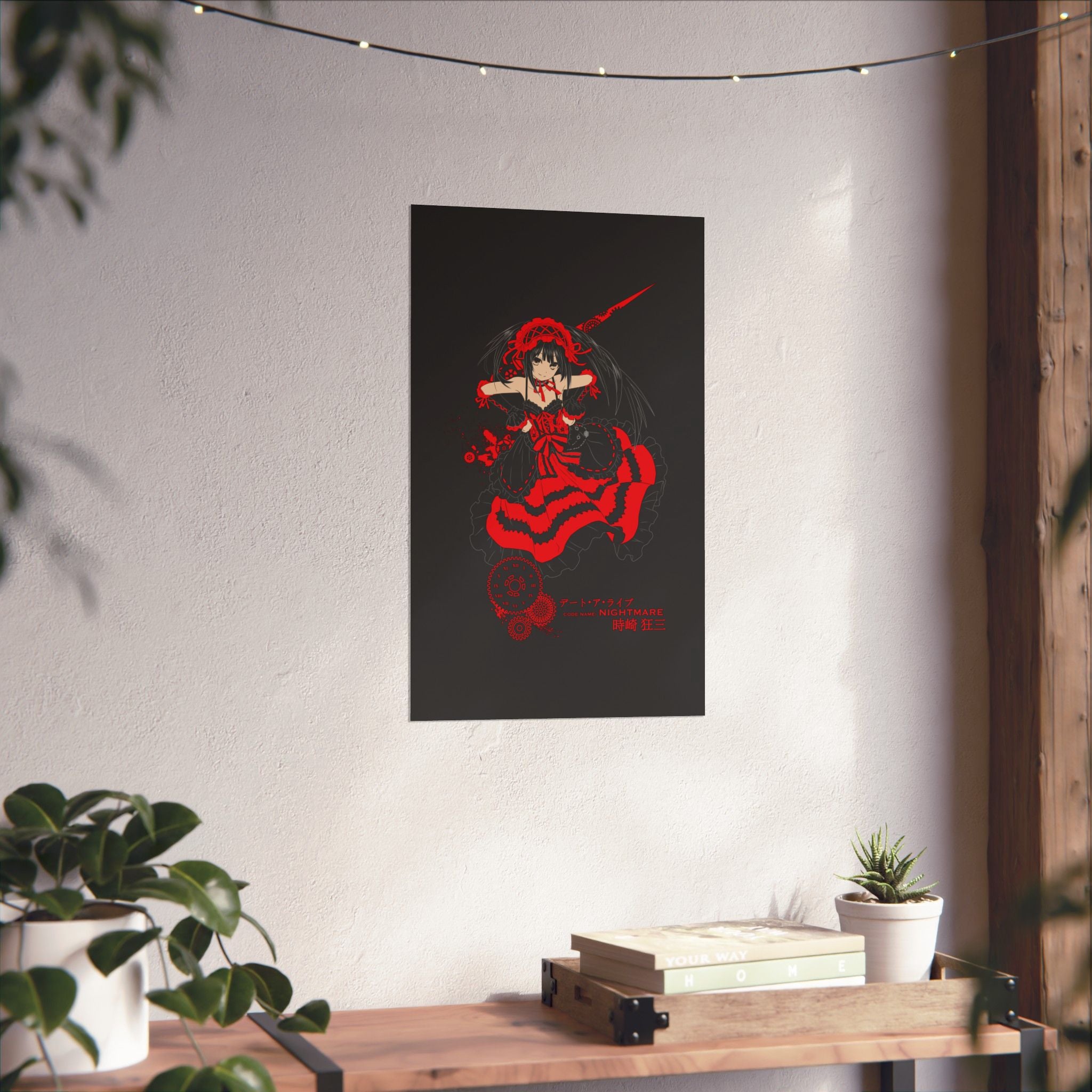 Anime Gothic Poster — Red & Black Kurumi Nightcore Matte Vertical Print