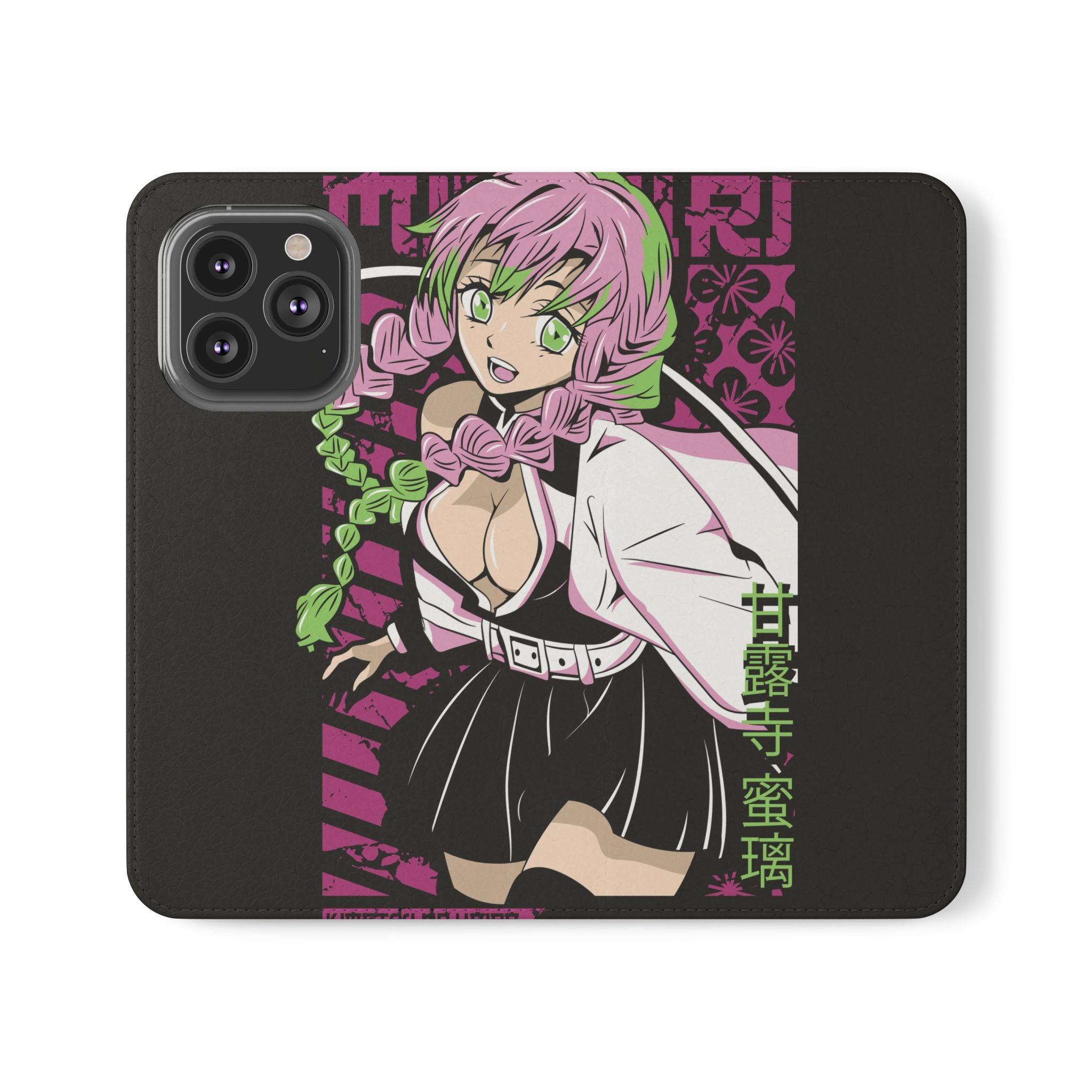 Anime Girl Flip Phone Case — Pink Demon Slayer Style Wallet Cover