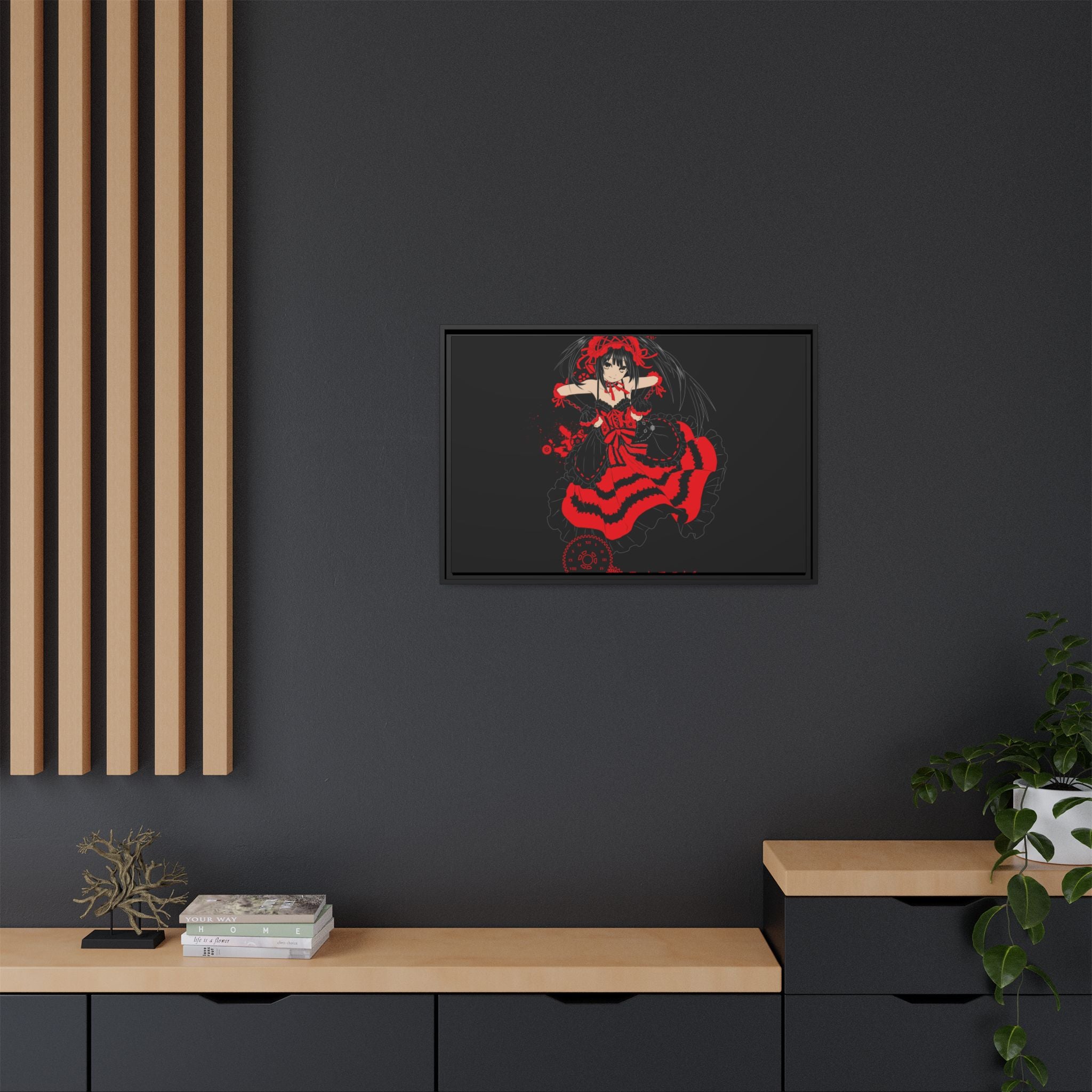 Anime Warrior Red Black Matte Canvas Print — Framed Wall Art