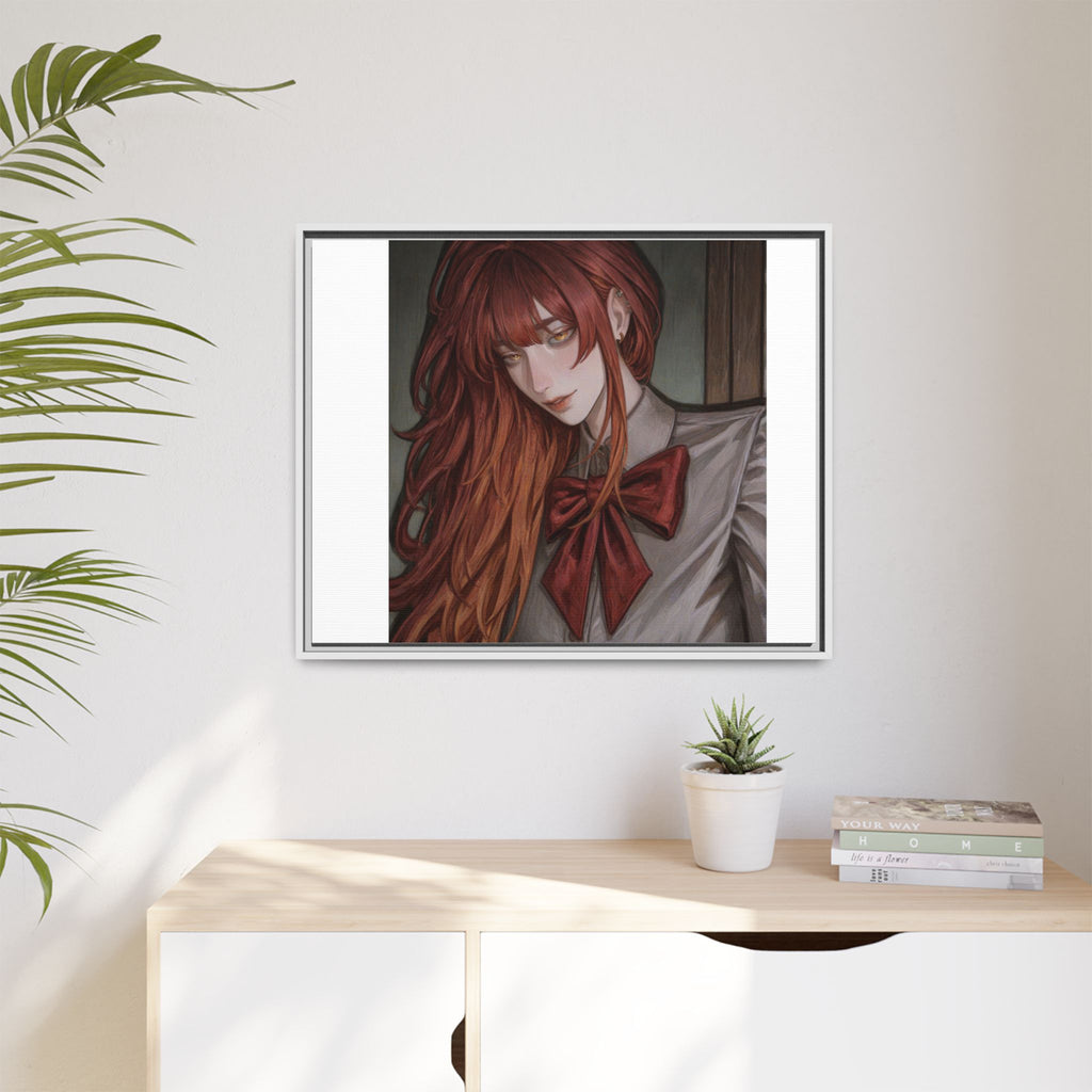Framed Matte Canvas Print — Moody Red-Headed Anime Girl Art