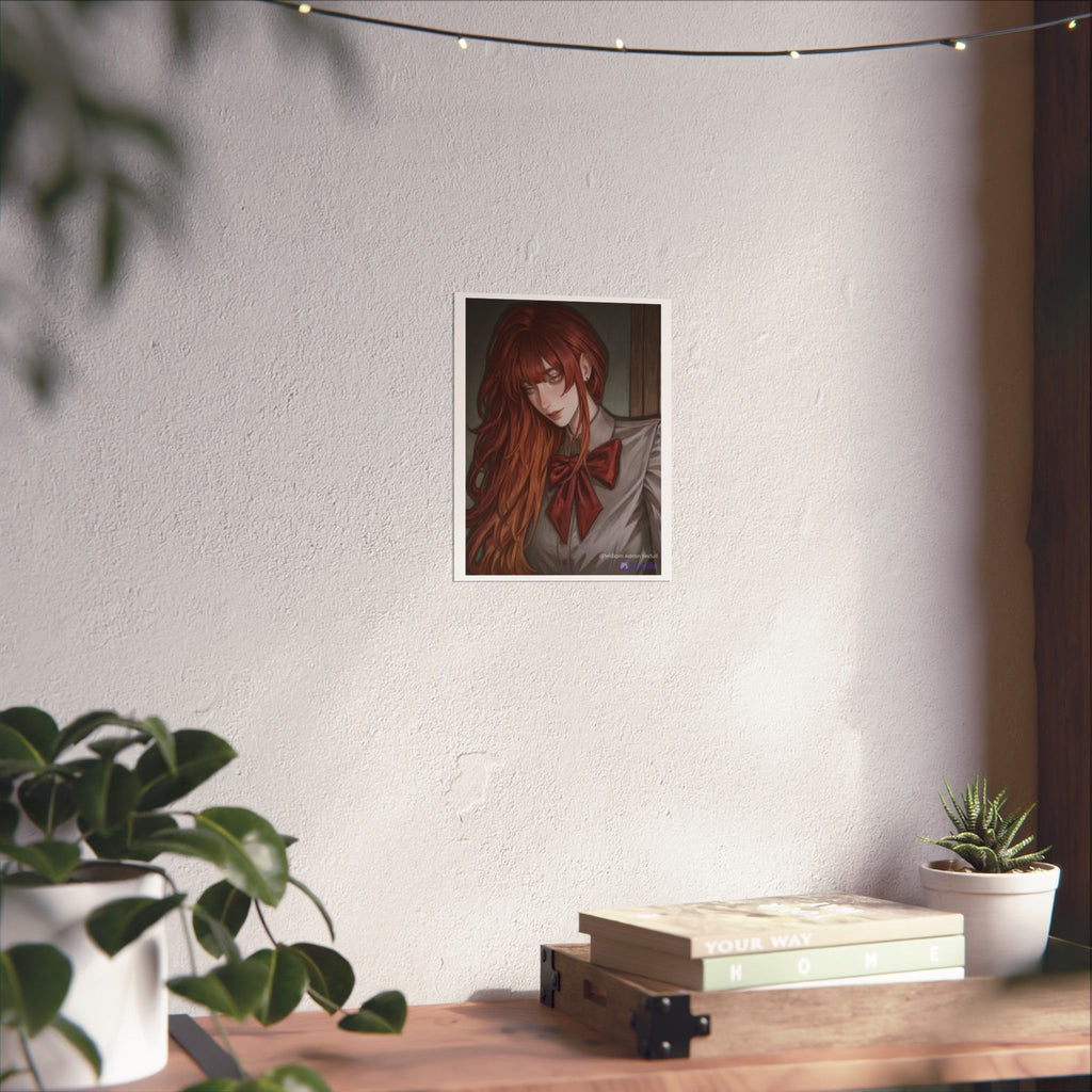Matte Vertical Poster — Red‑Haired Anime Girl Portrait