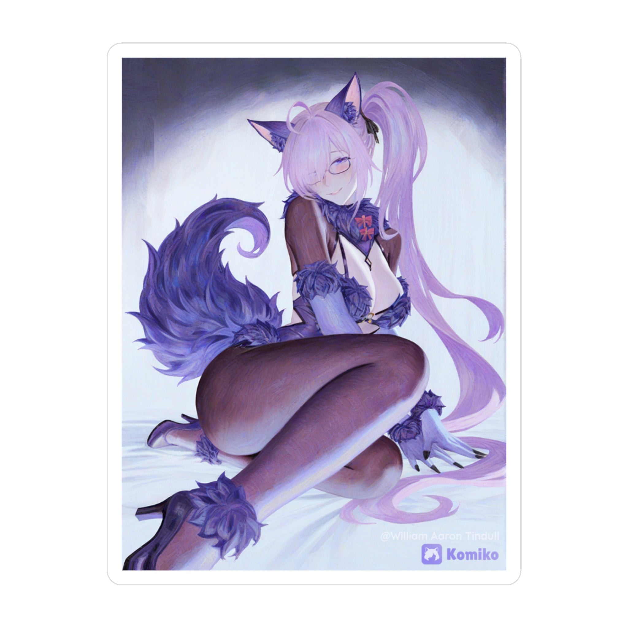 Anime Foxgirl Kiss-Cut Vinyl Decal — Pastel Purple Kemonomimi Sticker
