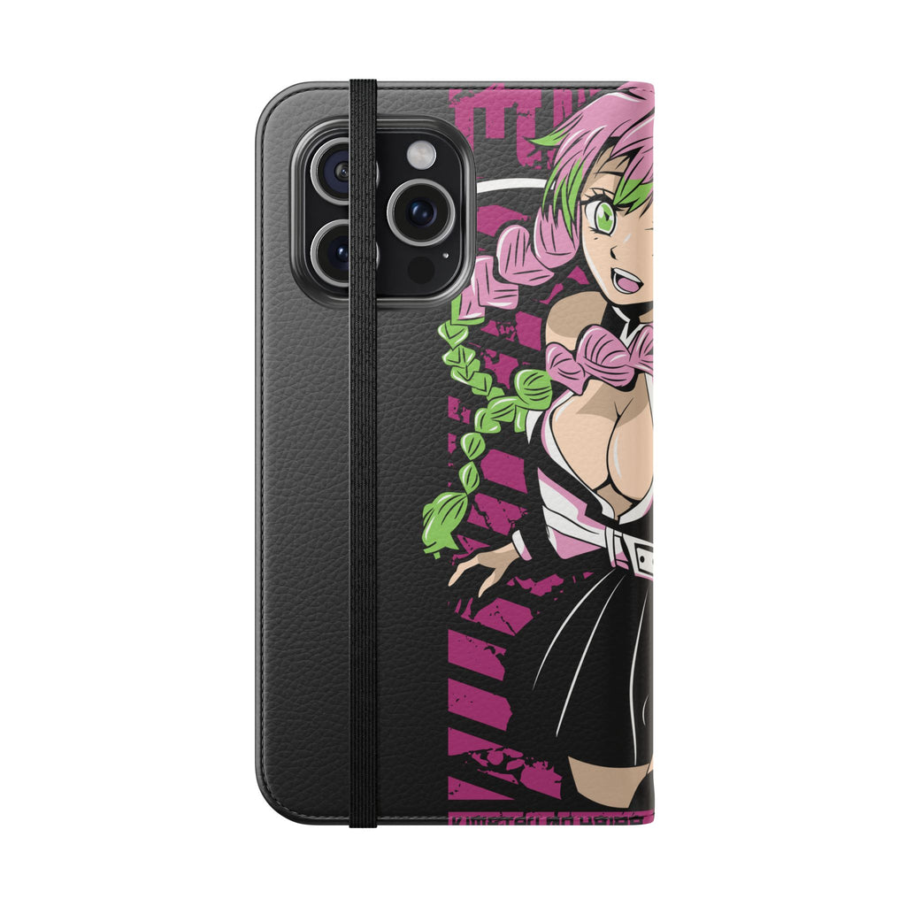 Anime Girl Flip Phone Case — Pink Demon Slayer Style Wallet Cover