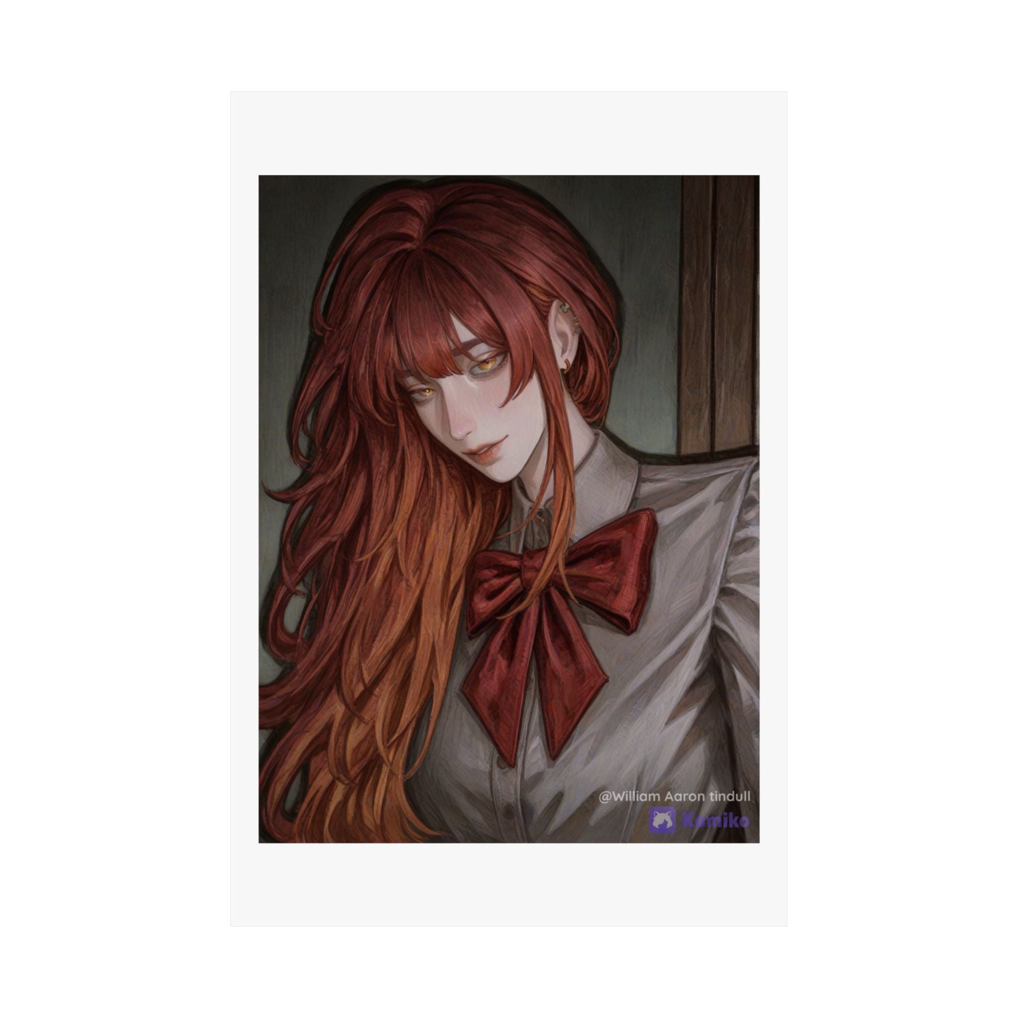 Matte Vertical Poster — Red‑Haired Anime Girl Portrait