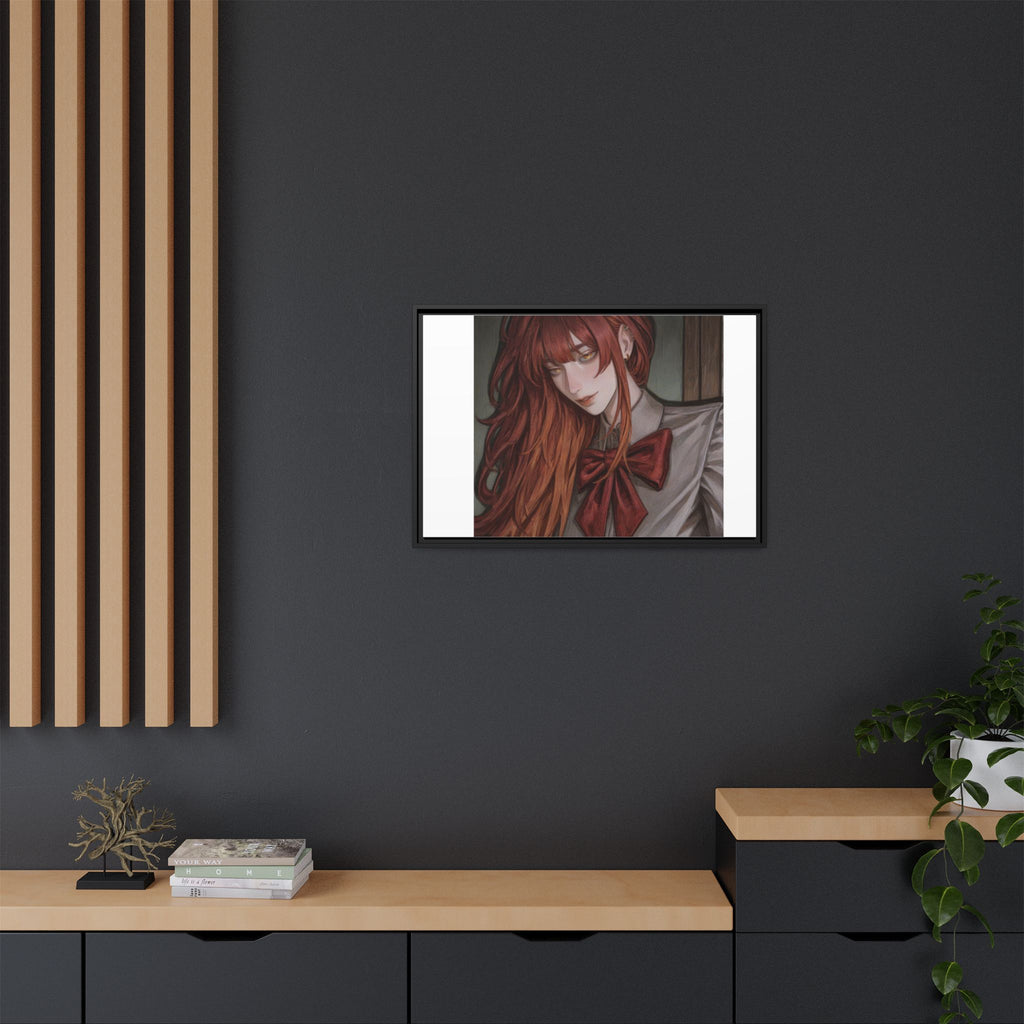 Framed Matte Canvas Print — Moody Red-Headed Anime Girl Art