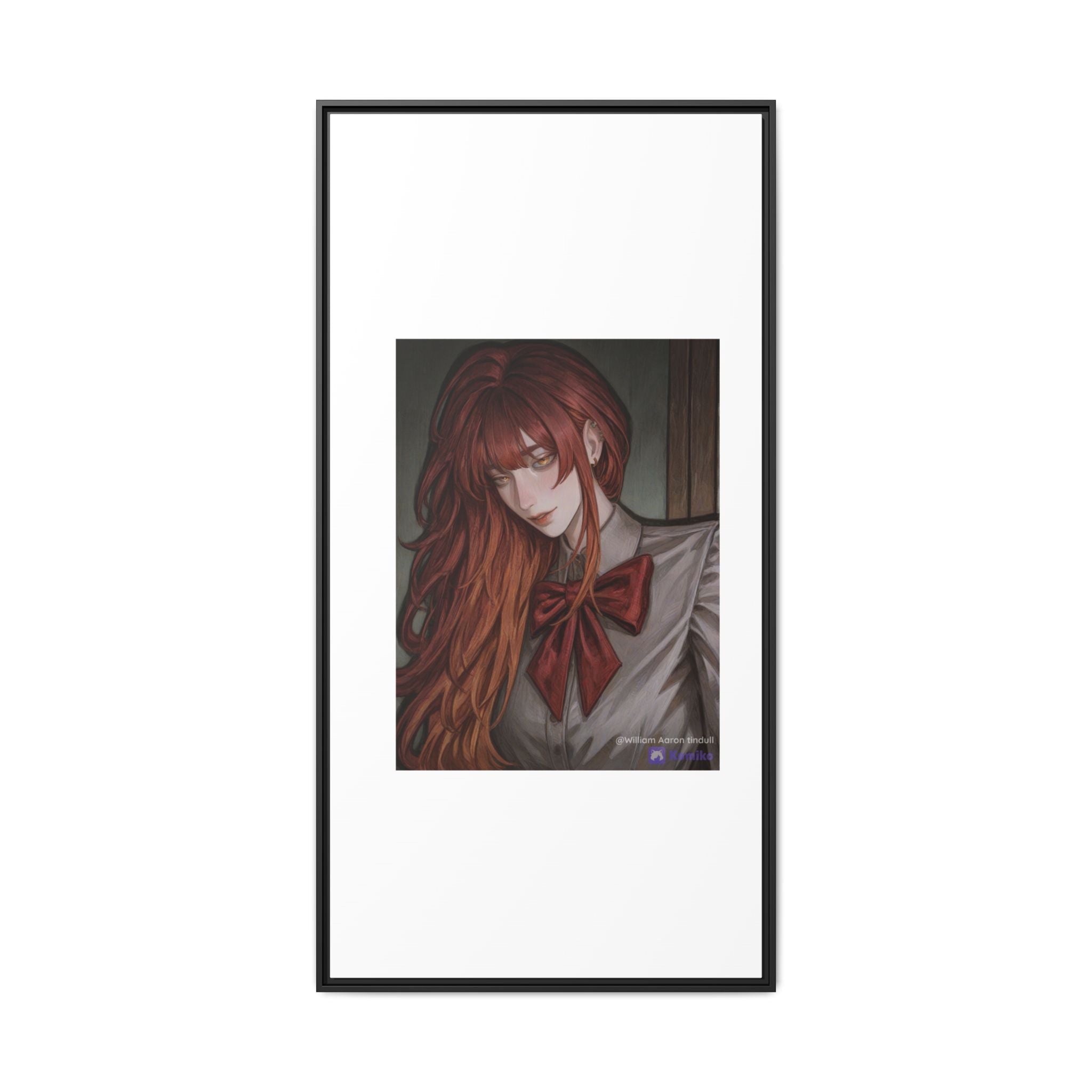 Framed Matte Canvas Print — Moody Red-Headed Anime Girl Art