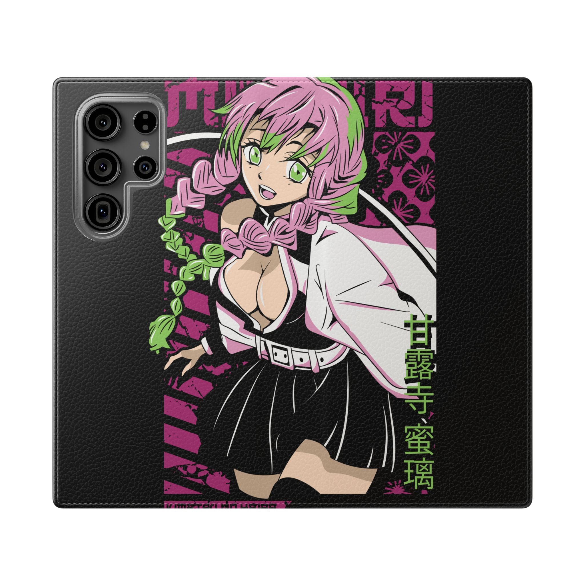 Anime Girl Flip Phone Case — Pink Demon Slayer Style Wallet Cover