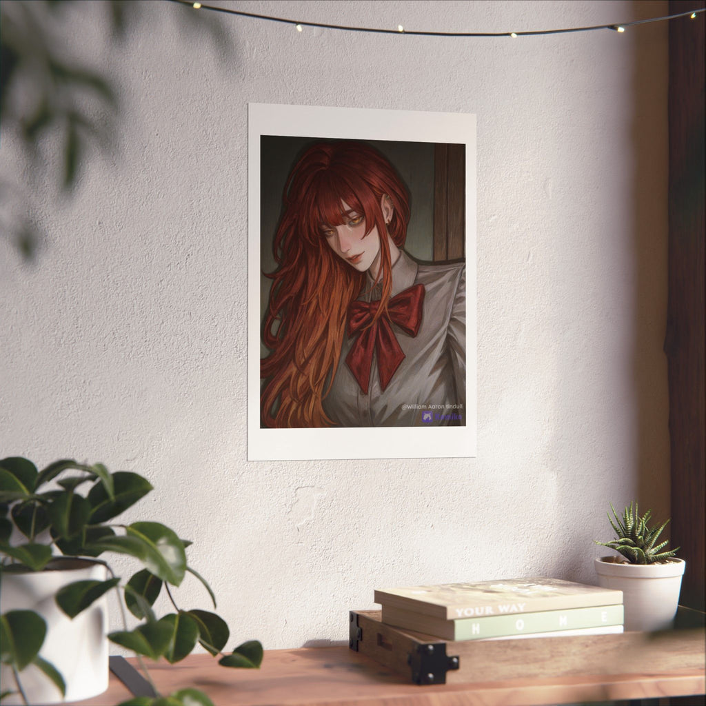 Matte Vertical Poster — Red‑Haired Anime Girl Portrait