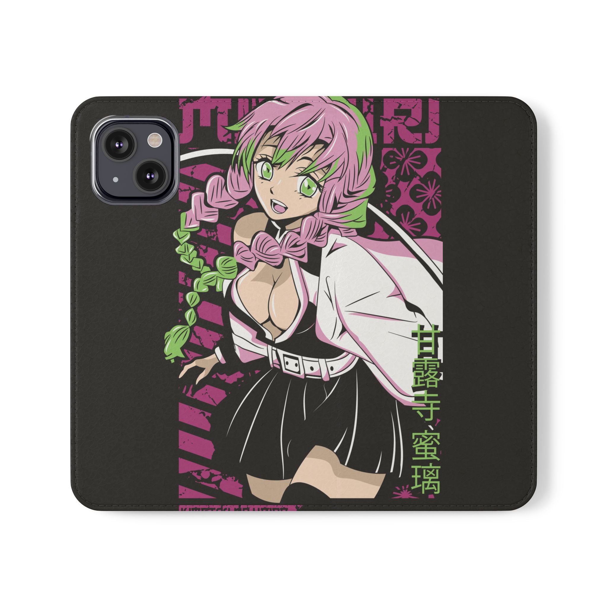 Anime Girl Flip Phone Case — Pink Demon Slayer Style Wallet Cover