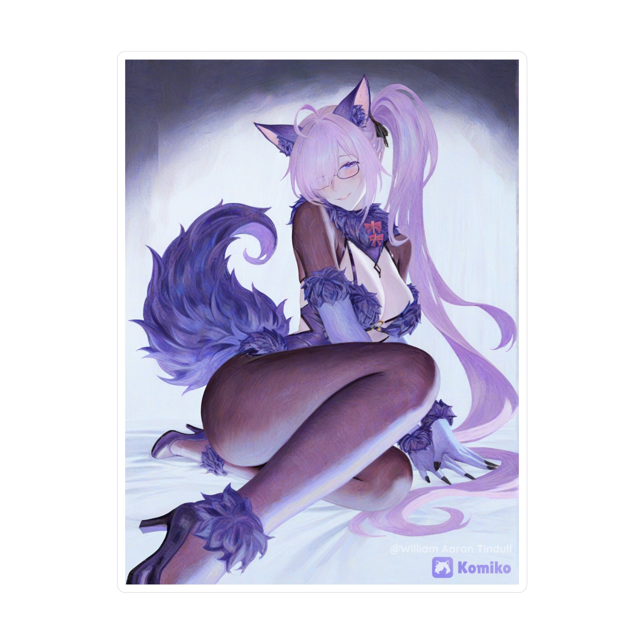 Anime Foxgirl Kiss-Cut Vinyl Decal — Pastel Purple Kemonomimi Sticker