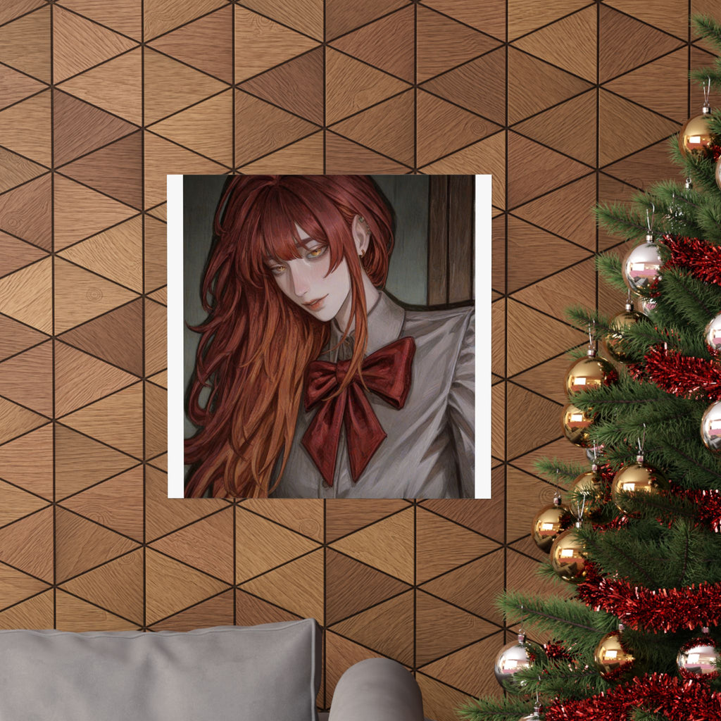 Matte Vertical Poster — Red‑Haired Anime Girl Portrait