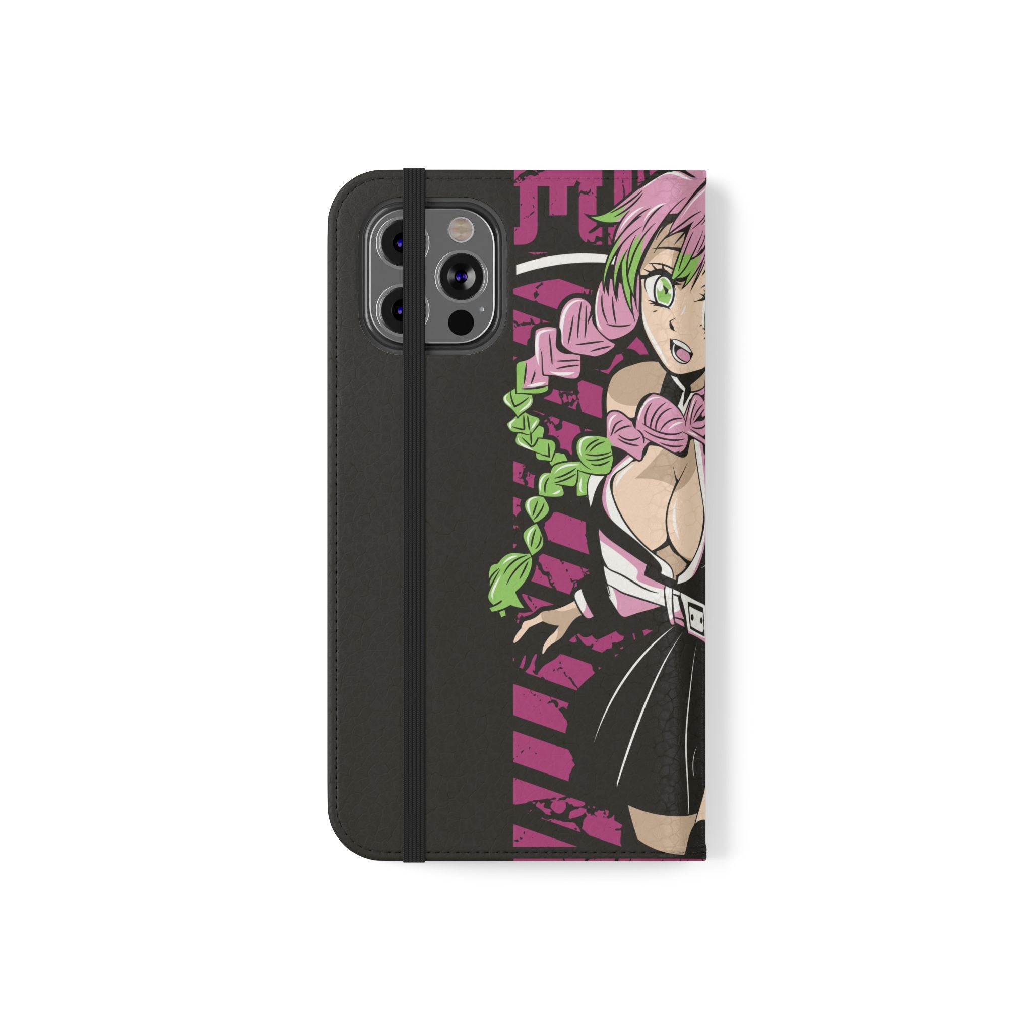 Anime Girl Flip Phone Case — Pink Demon Slayer Style Wallet Cover