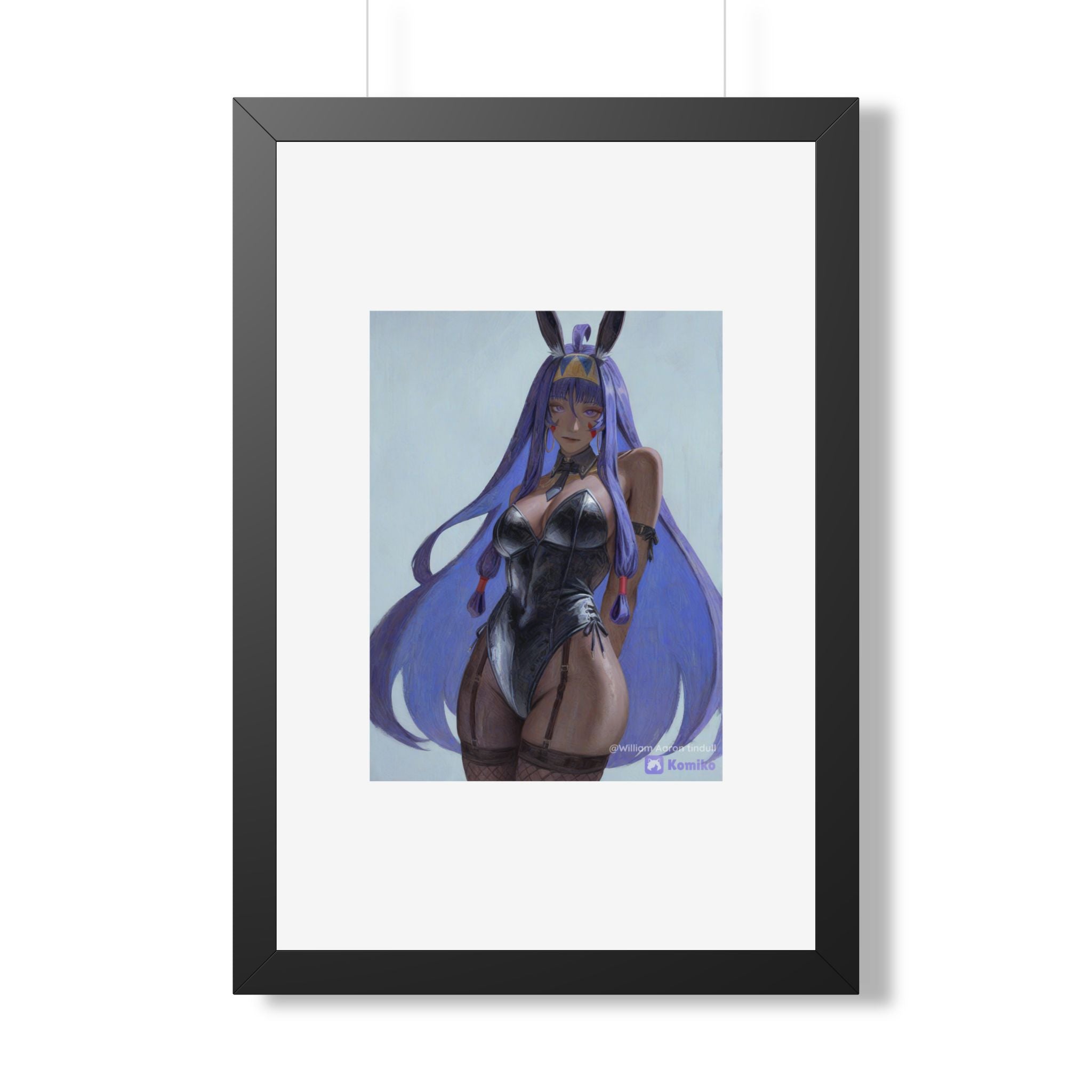 Framed Poster — Purple Bunny Girl Art Print (Vertical)