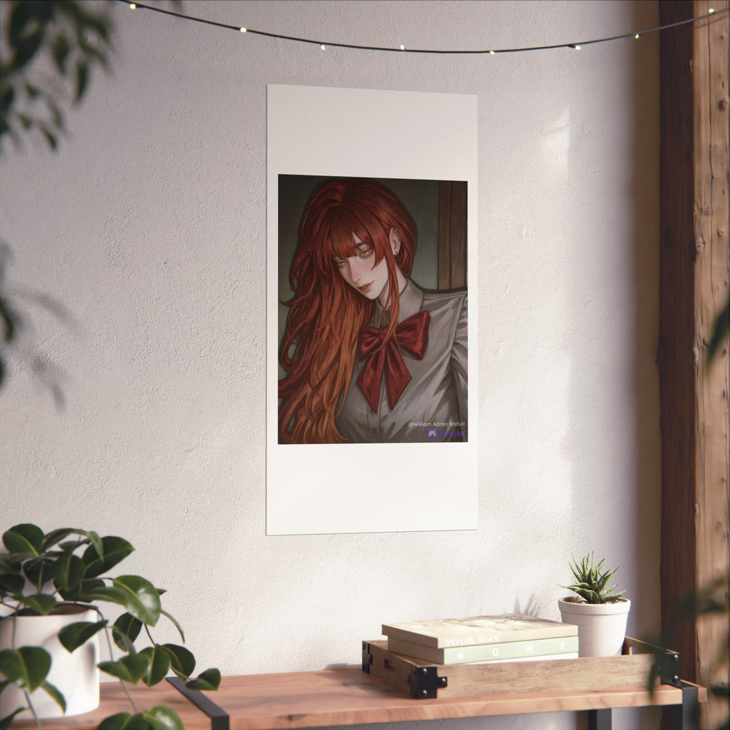 Matte Vertical Poster — Red‑Haired Anime Girl Portrait