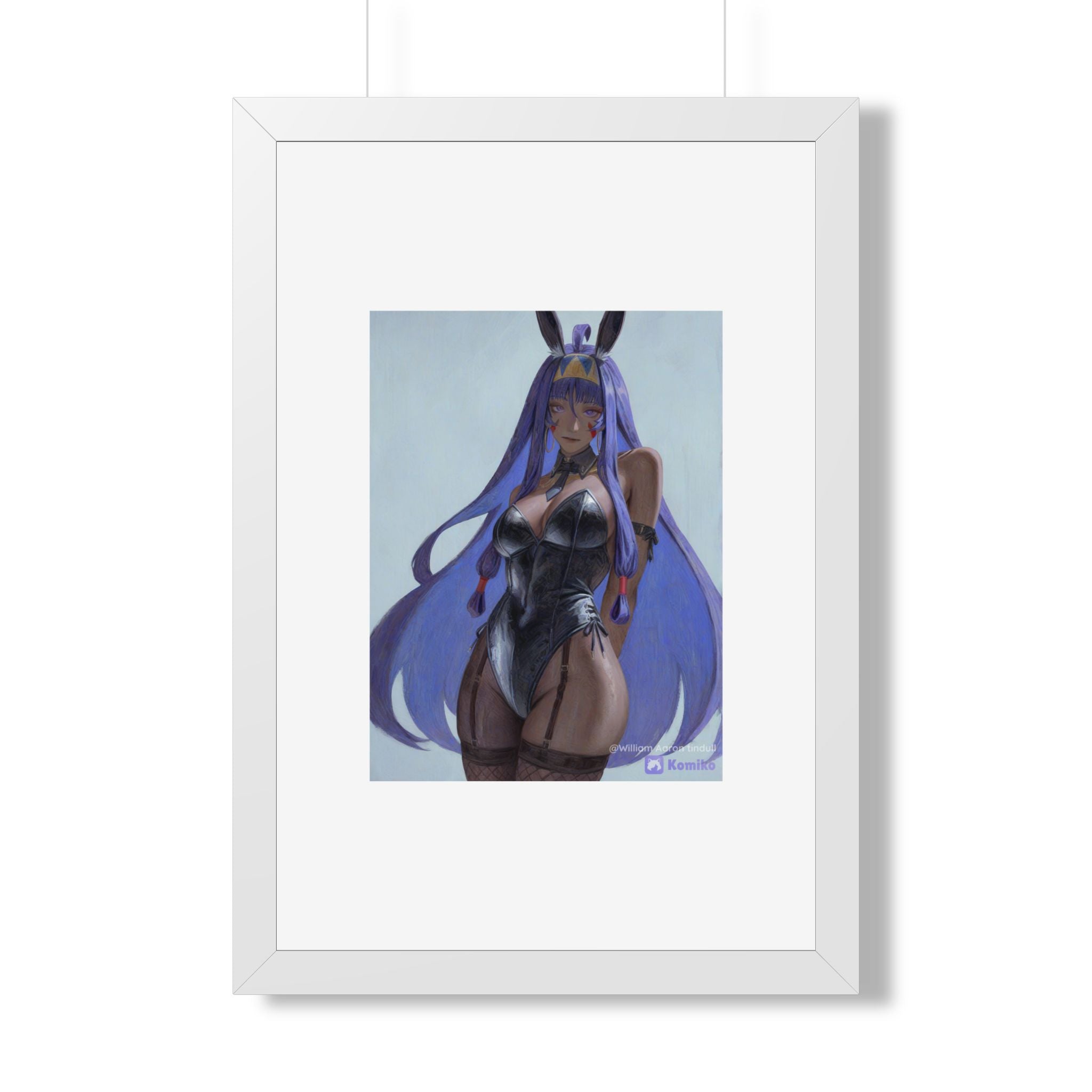 Framed Poster — Purple Bunny Girl Art Print (Vertical)