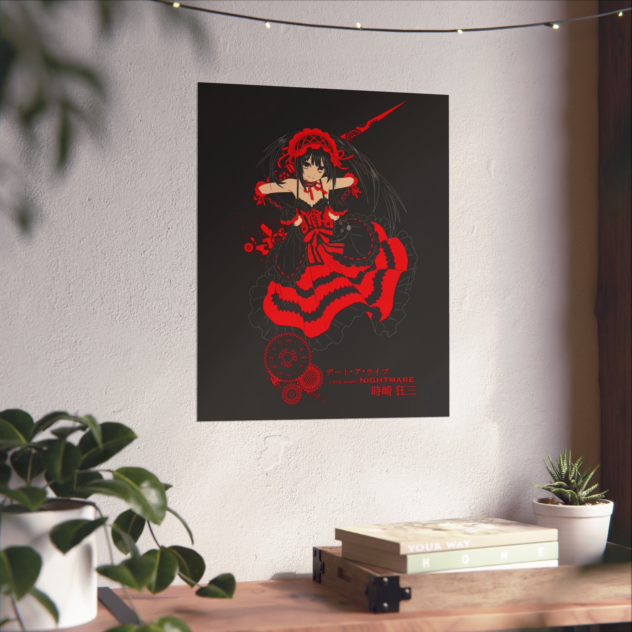Anime Gothic Poster — Red & Black Kurumi Nightcore Matte Vertical Print