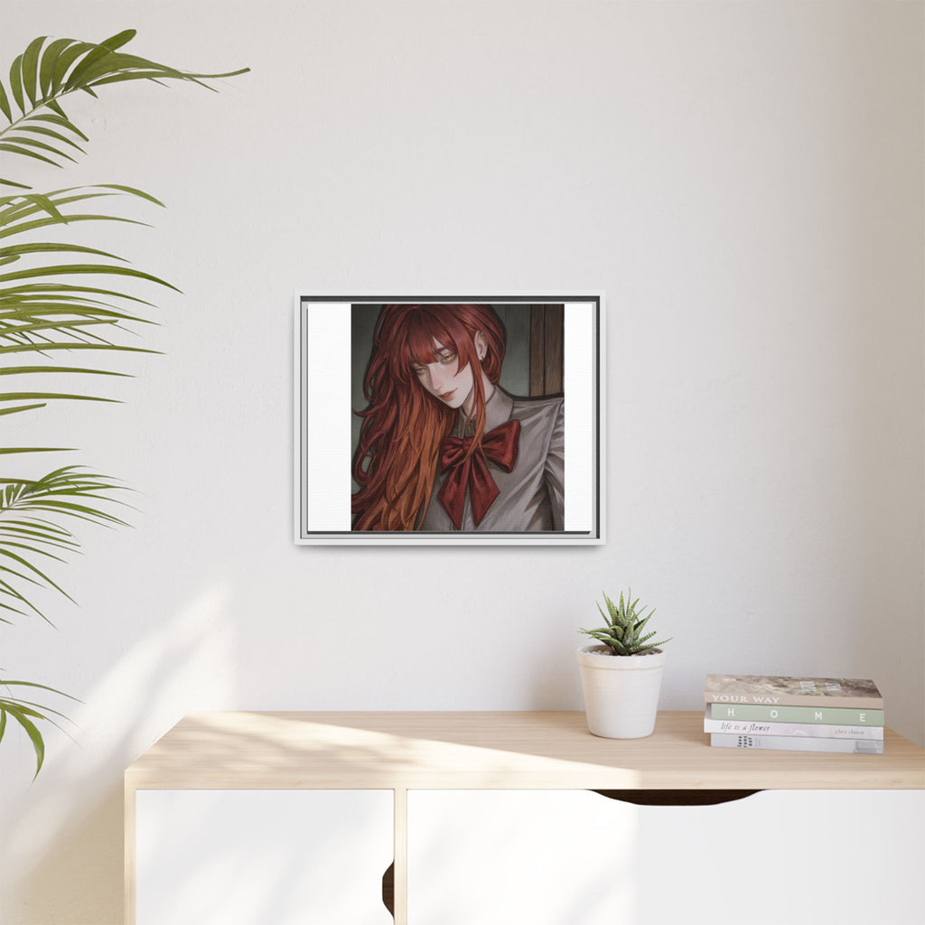 Framed Matte Canvas Print — Moody Red-Headed Anime Girl Art