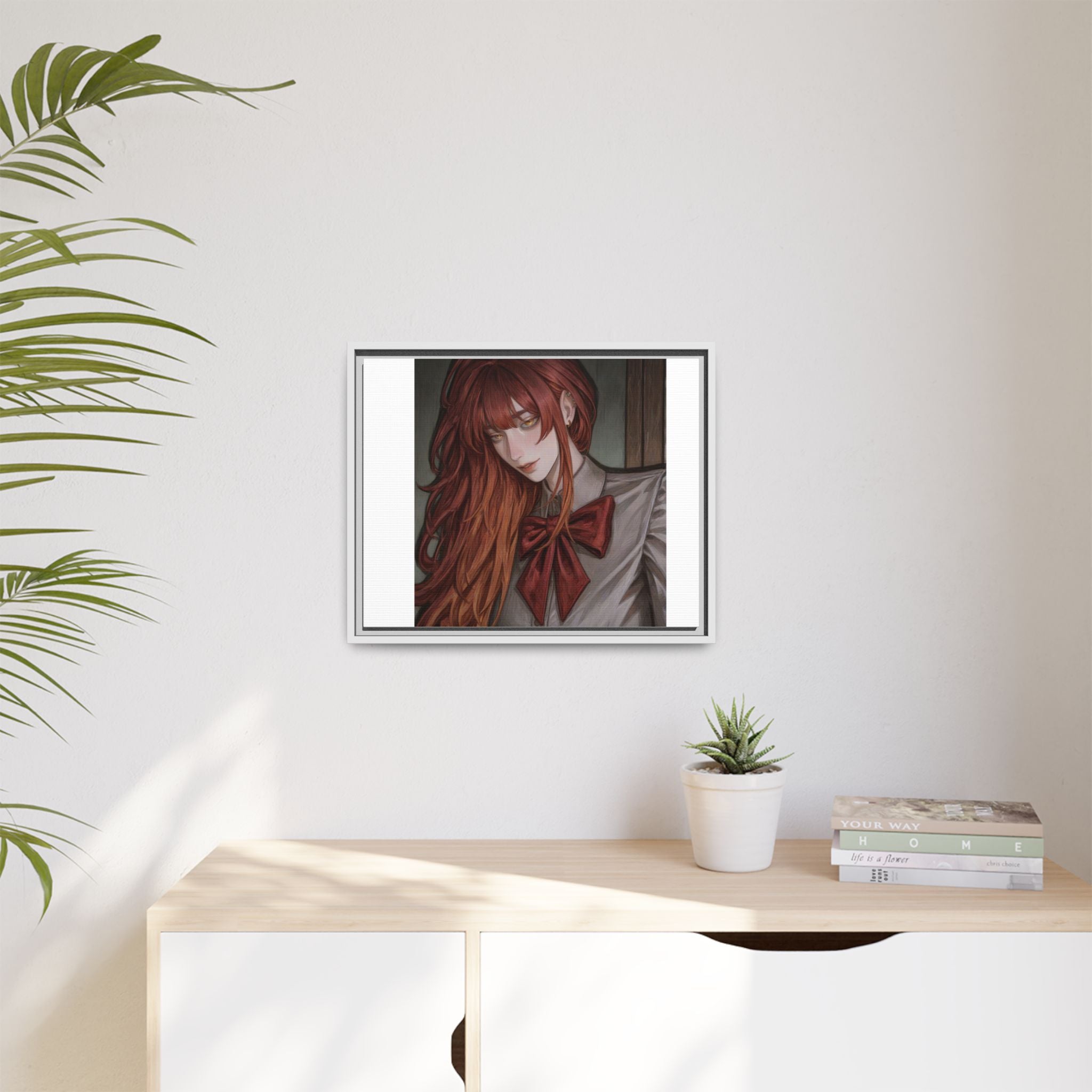 Framed Matte Canvas Print — Moody Red-Headed Anime Girl Art
