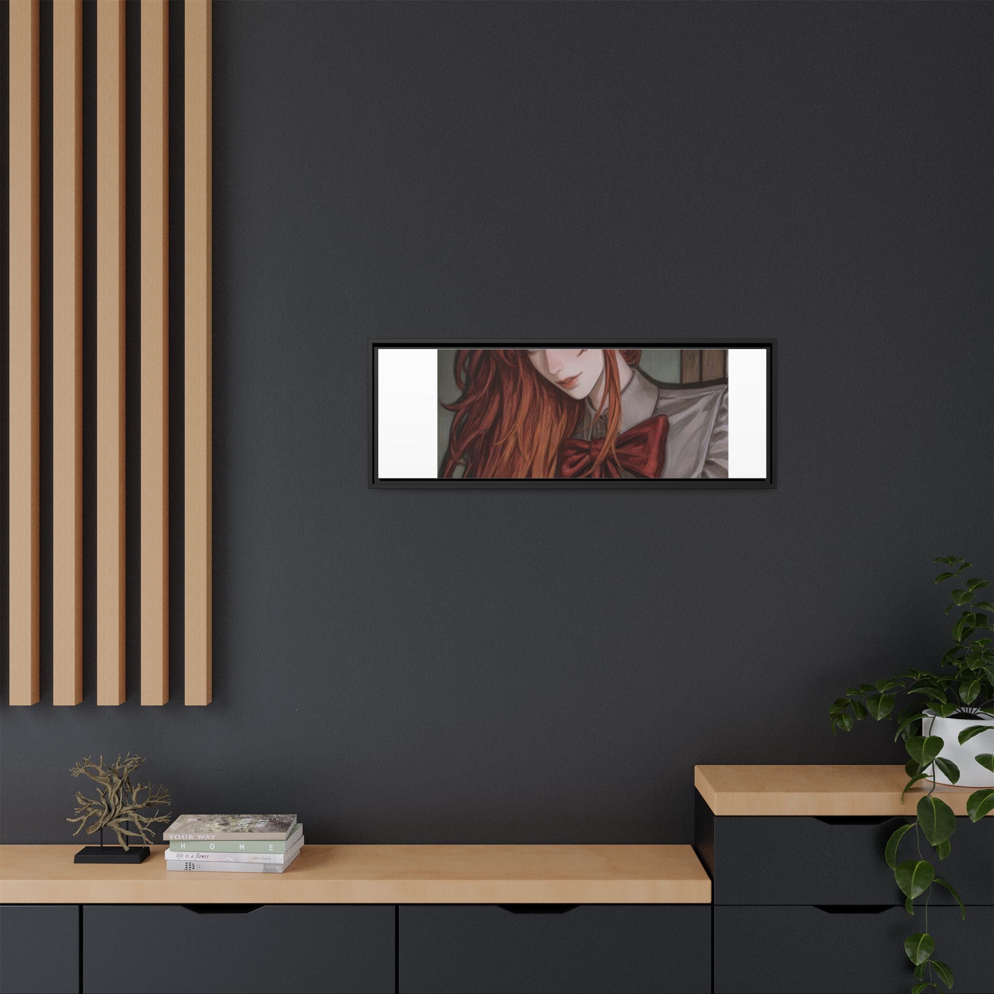Framed Matte Canvas Print — Moody Red-Headed Anime Girl Art