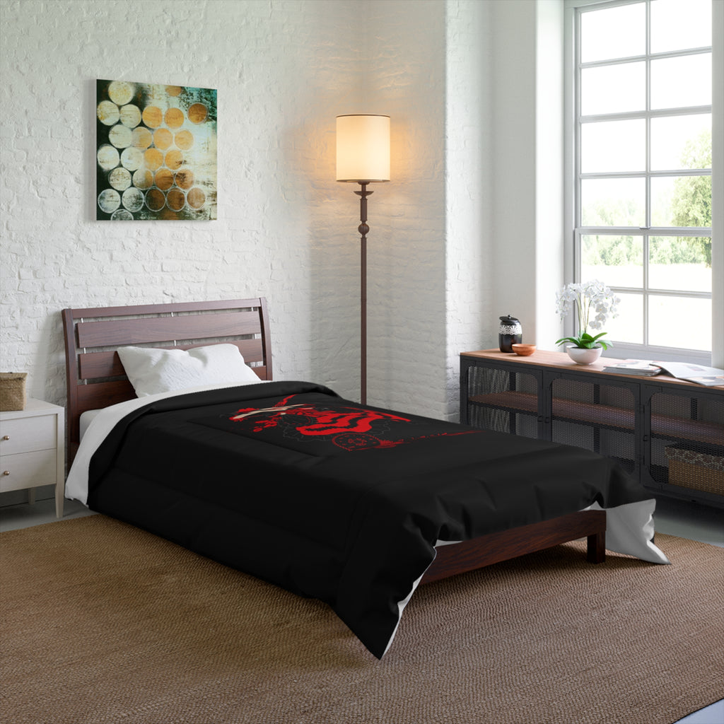Anime Red Warrior Comforter – Dark Gothic Sword Girl Bedding
