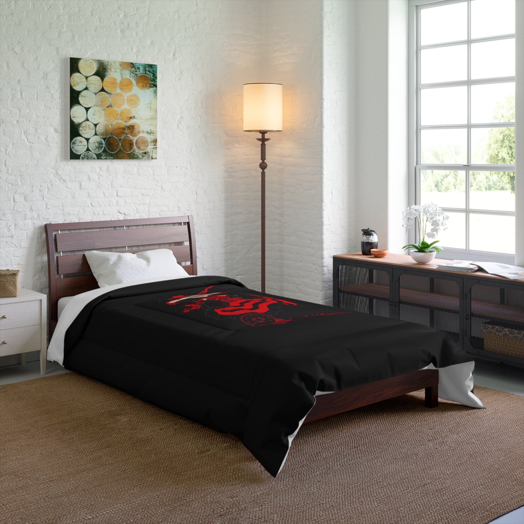 Anime Red Warrior Comforter – Dark Gothic Sword Girl Bedding