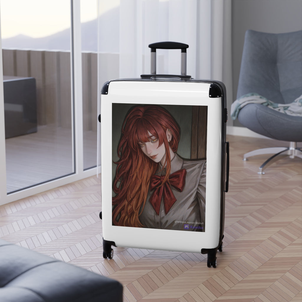 Anime Red-Haired Girl Carry-On Suitcase – School Uniform Portrait Travel Luggage