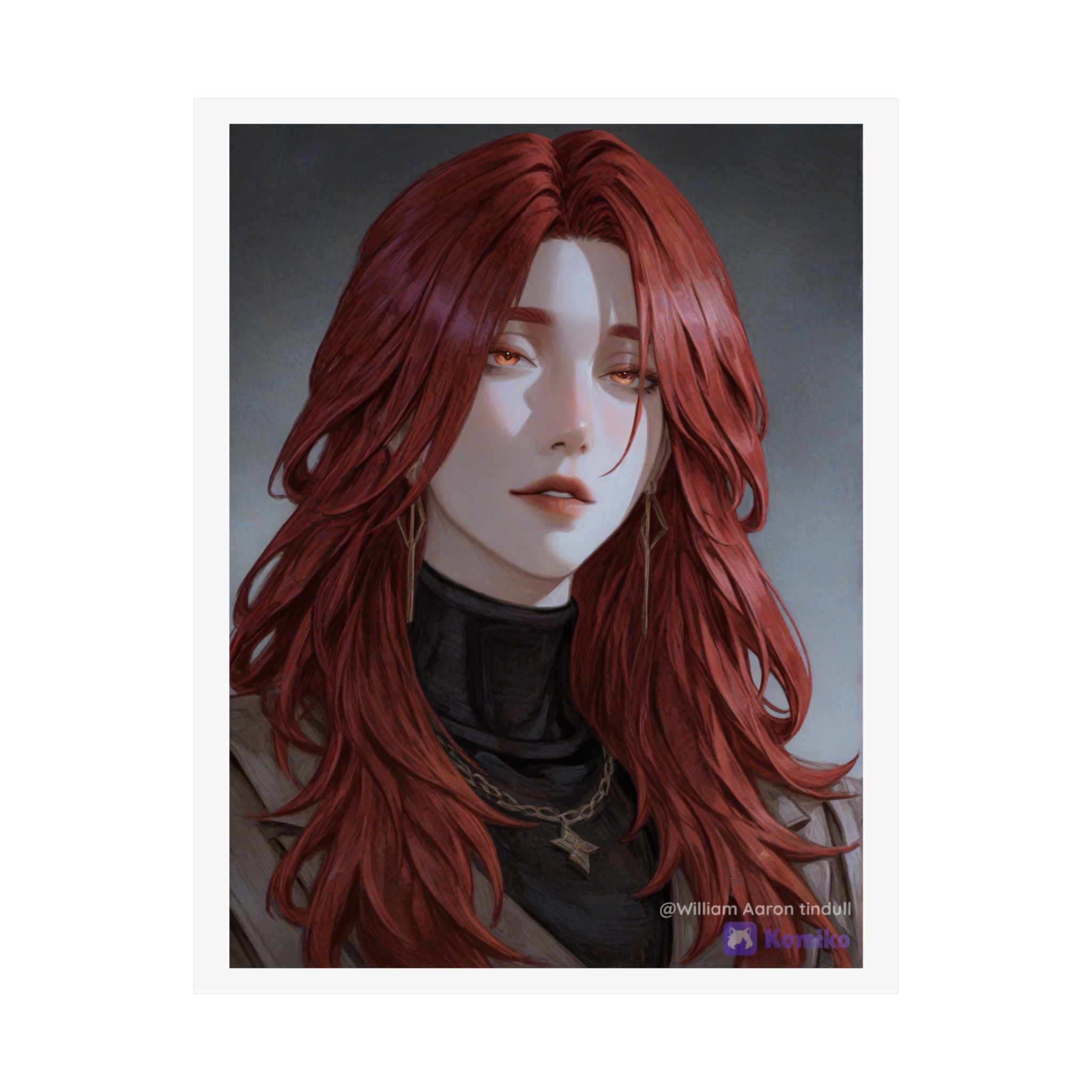 Red-Haired Muse Matte Vertical Poster — Moody Portrait Art Print