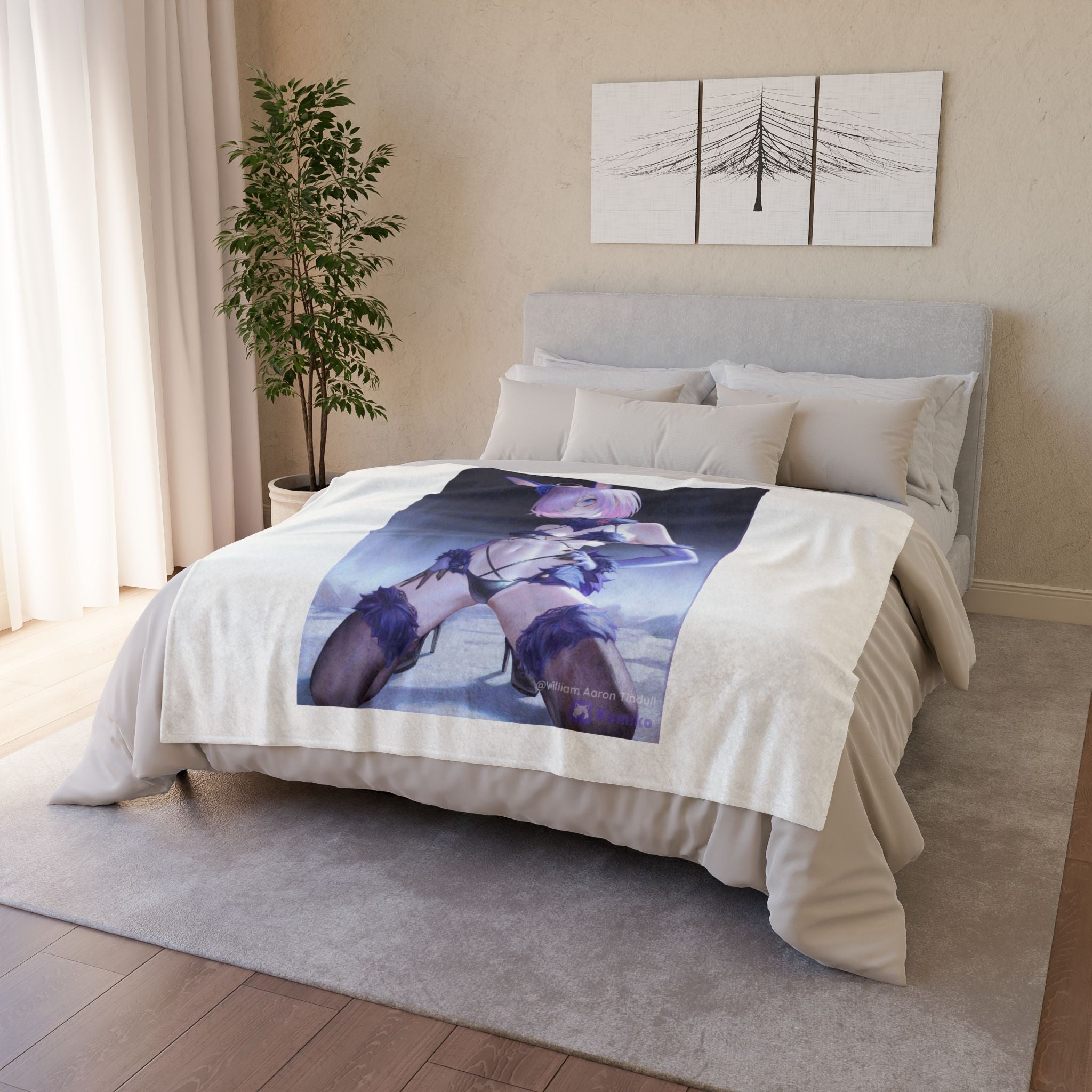 Anime Bunny Girl Plush Blanket — Cute Pastel Ecchi Character Throw