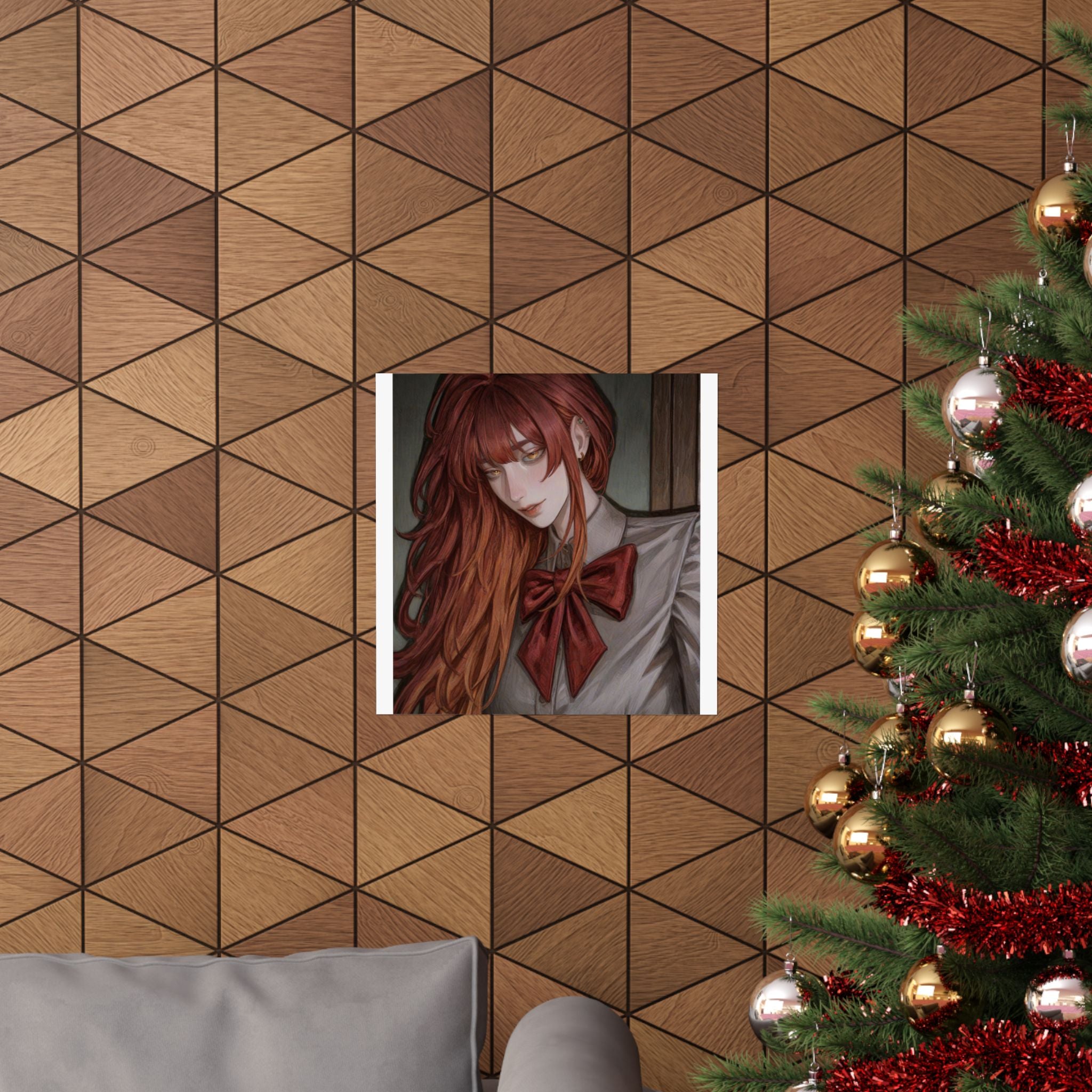 Matte Vertical Poster — Red‑Haired Anime Girl Portrait