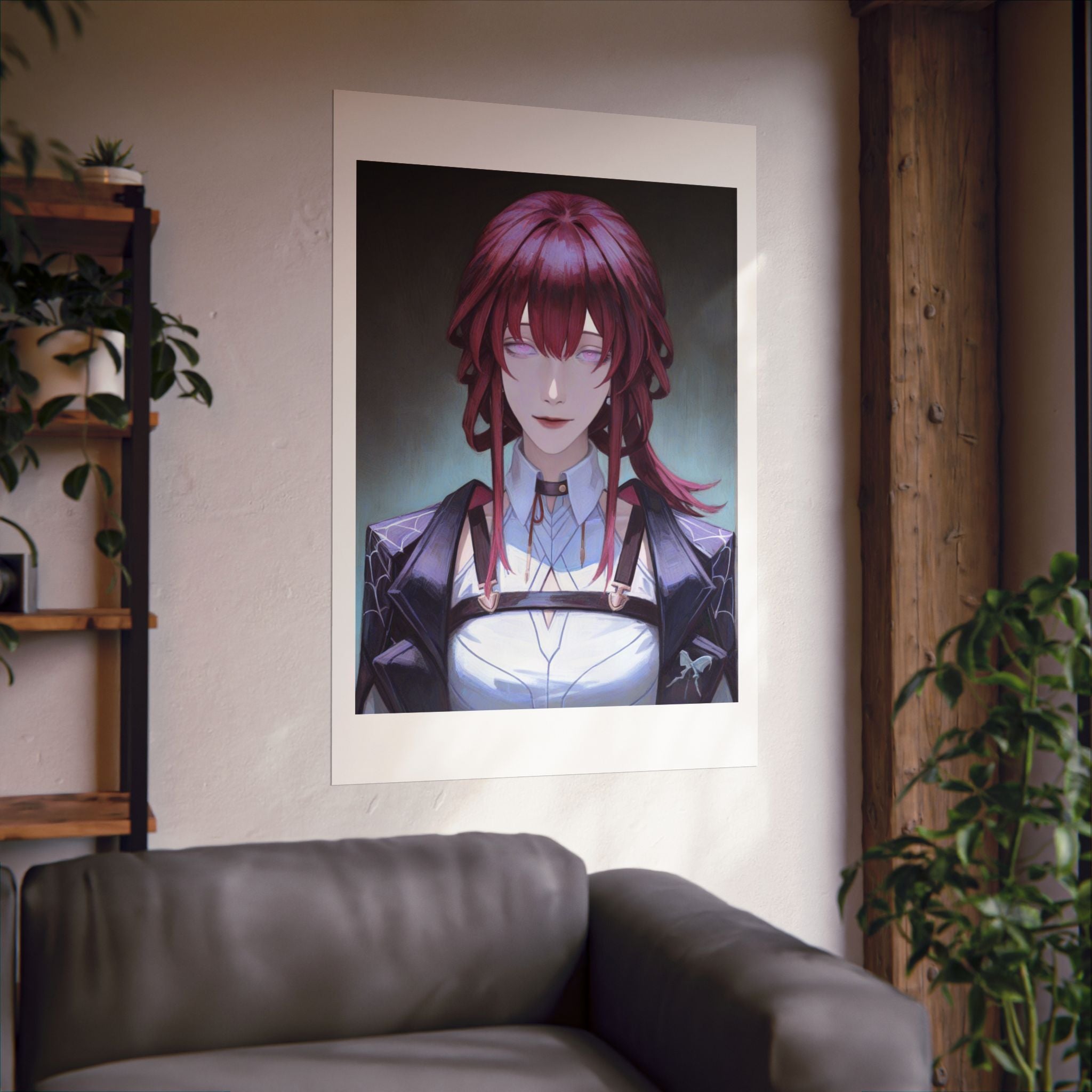 Anime Portrait Poster — Moody Red‑Haired Character Matte Vertical Art Print