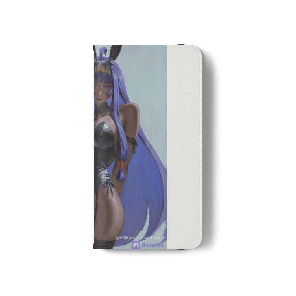 Anime Bunny Girl Flip Case - Purple Long-Haired Character Phone Wallet