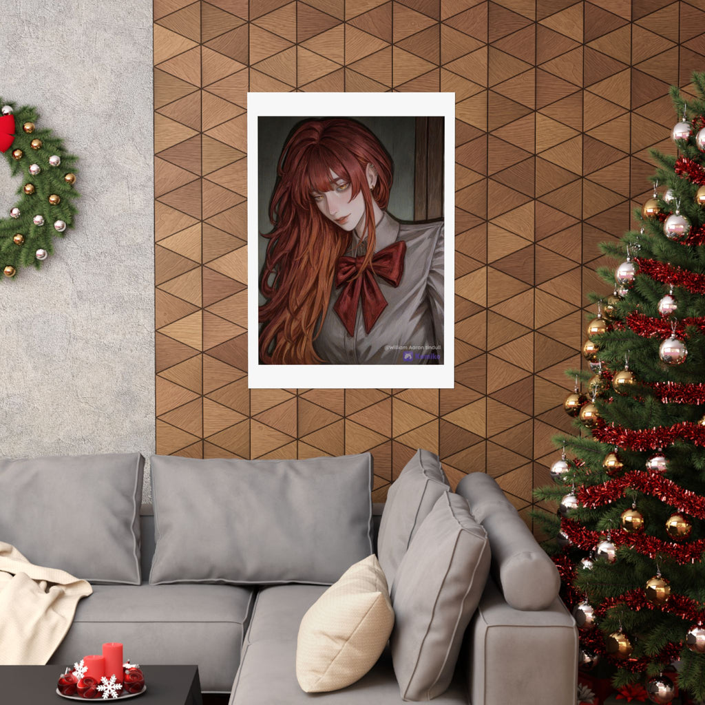 Matte Vertical Poster — Red‑Haired Anime Girl Portrait