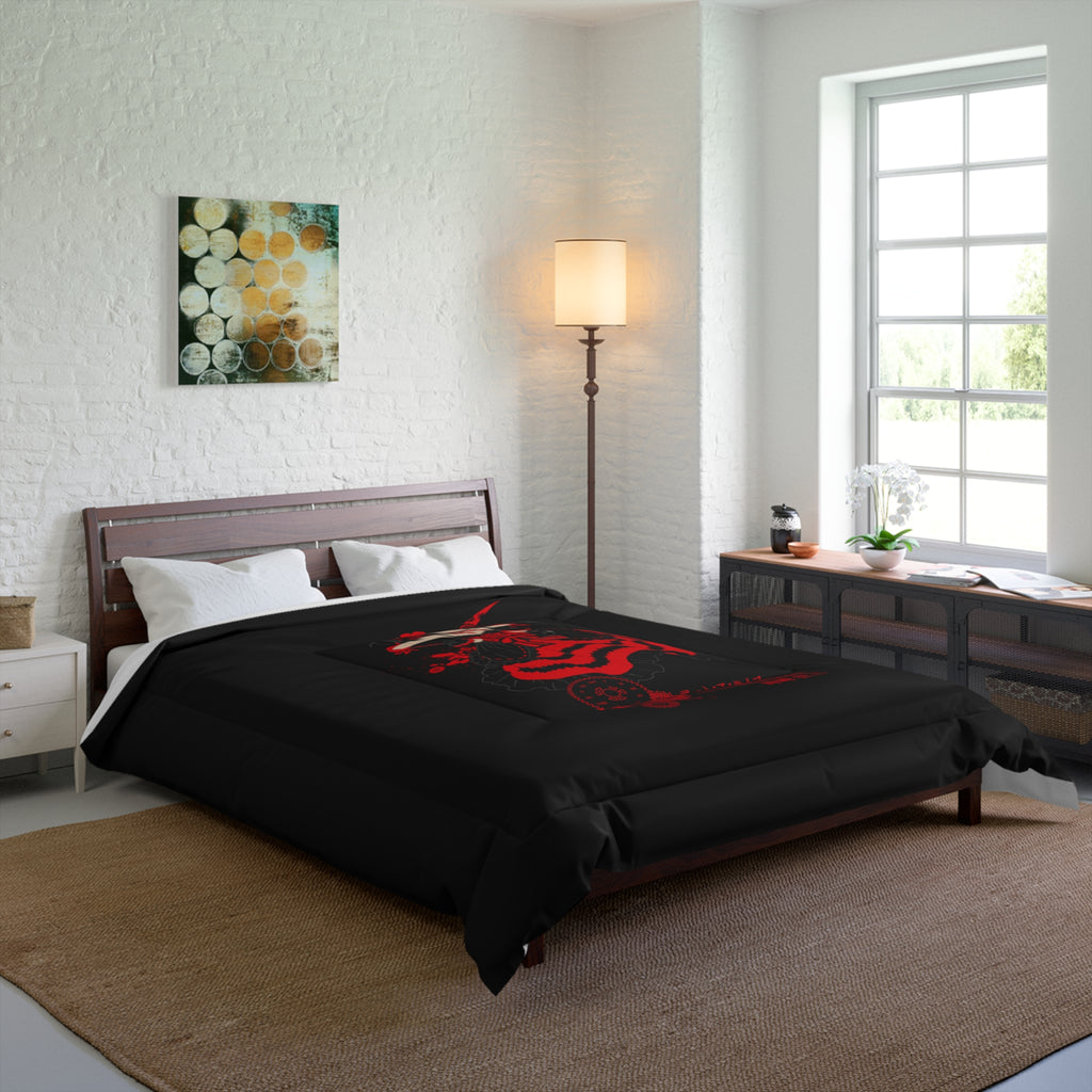 Anime Red Warrior Comforter – Dark Gothic Sword Girl Bedding