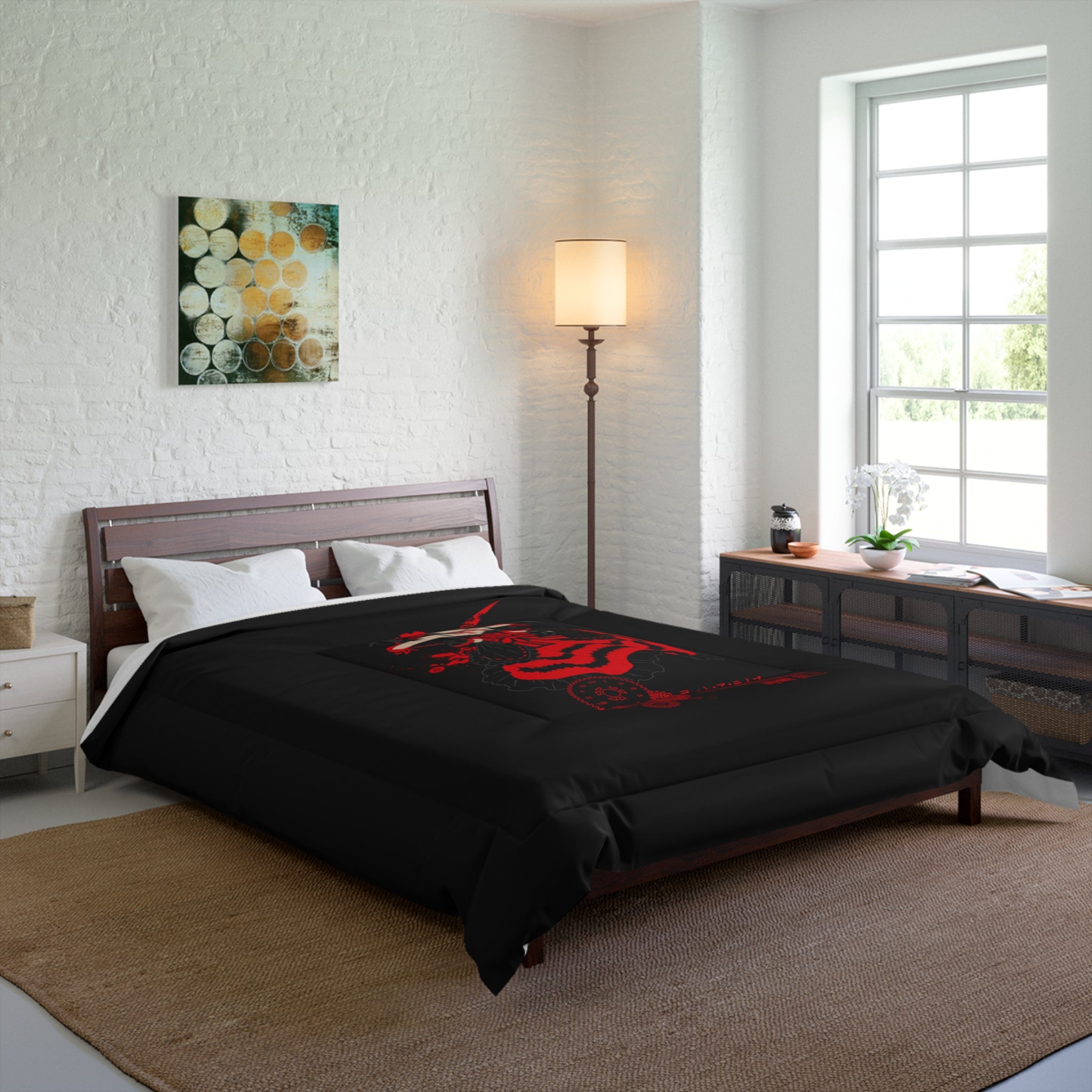 Anime Red Warrior Comforter – Dark Gothic Sword Girl Bedding