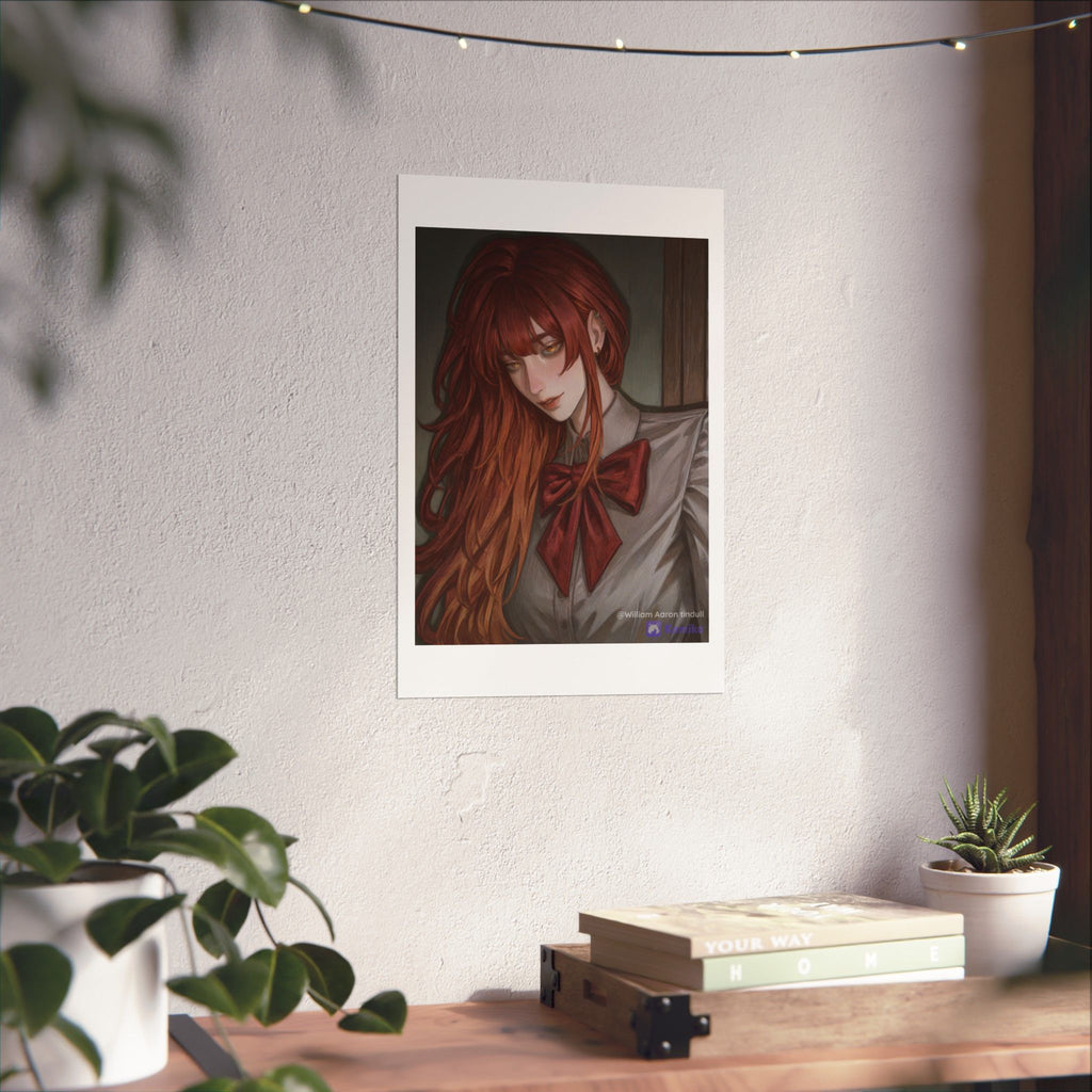 Matte Vertical Poster — Red‑Haired Anime Girl Portrait