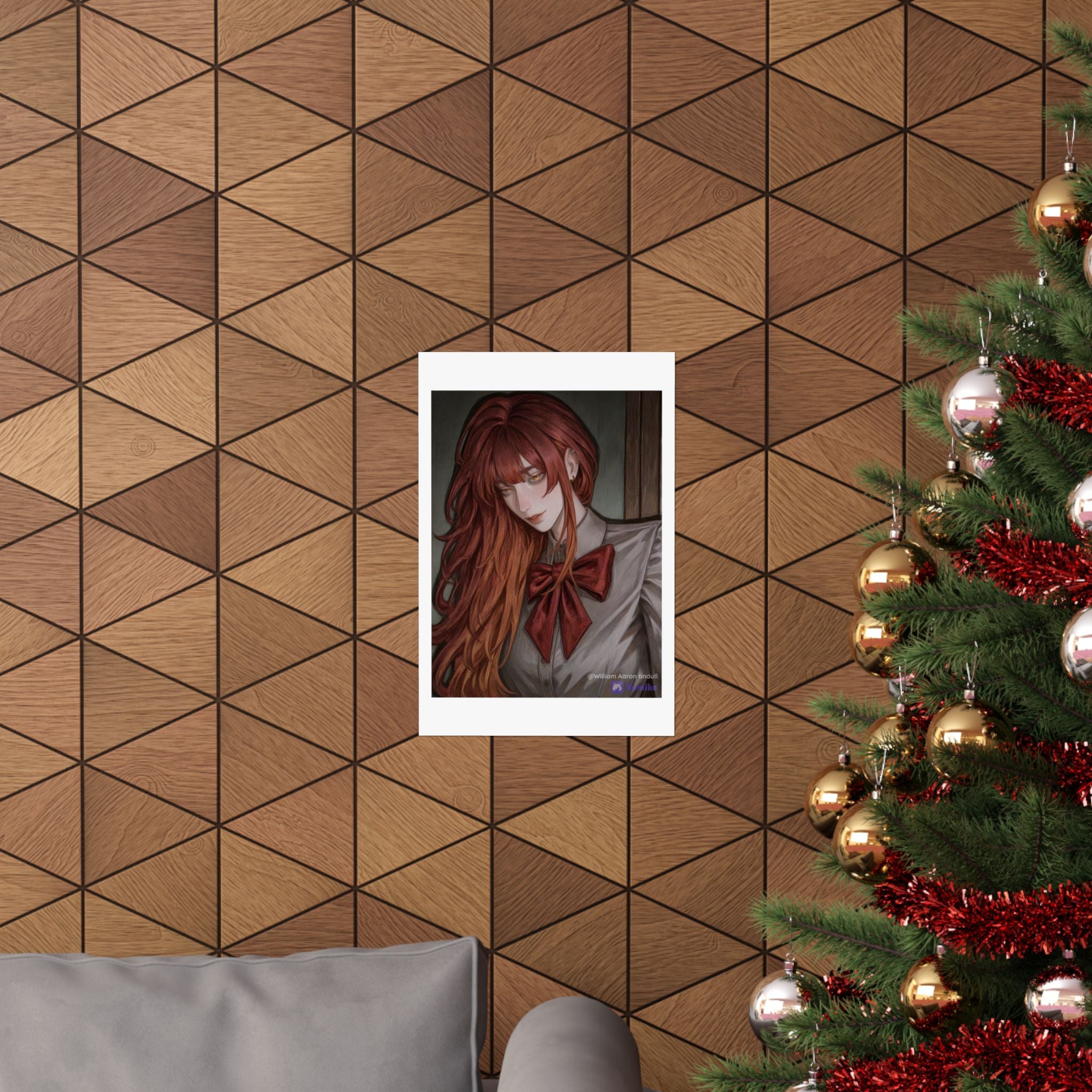 Matte Vertical Poster — Red‑Haired Anime Girl Portrait
