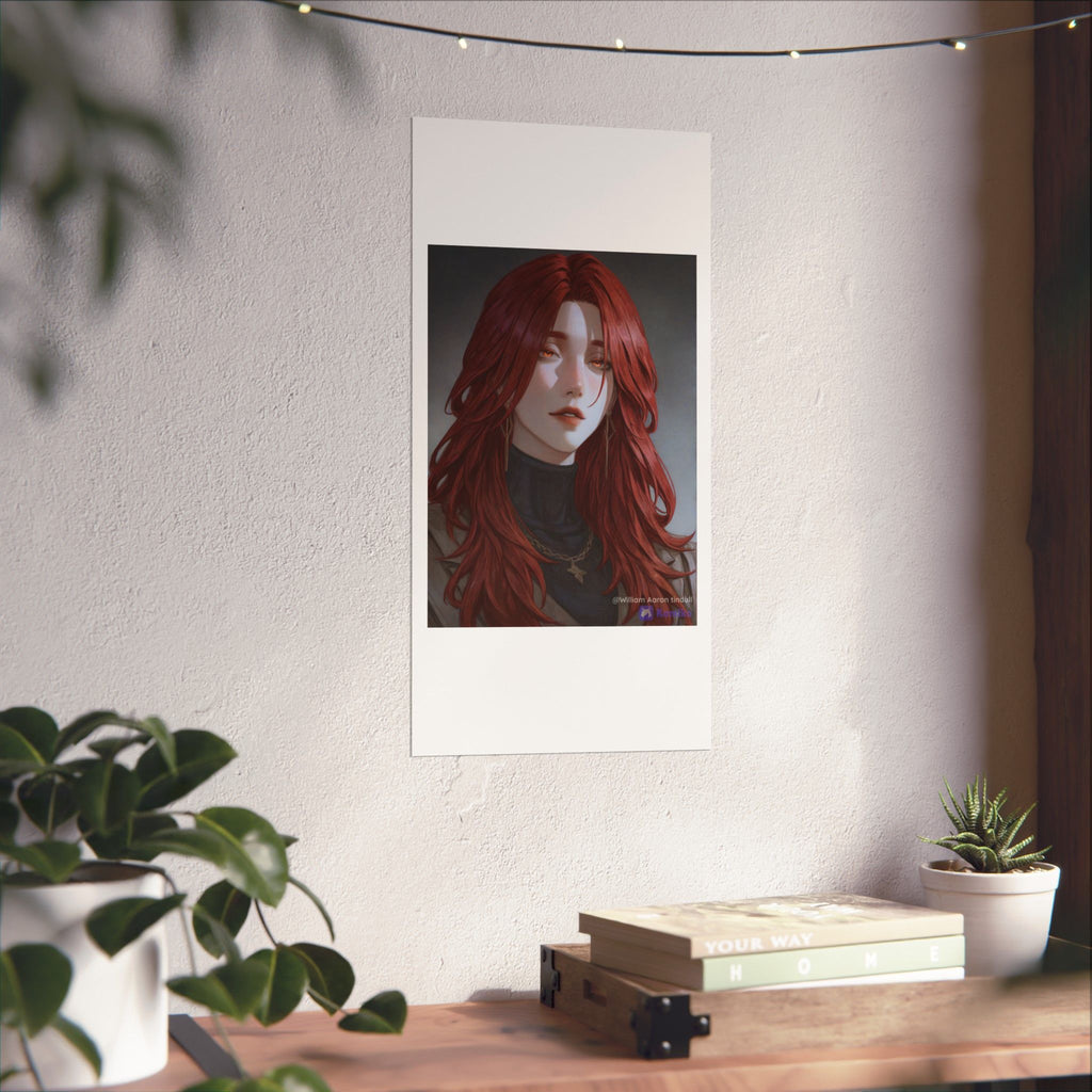 Red-Haired Muse Matte Vertical Poster — Moody Portrait Art Print