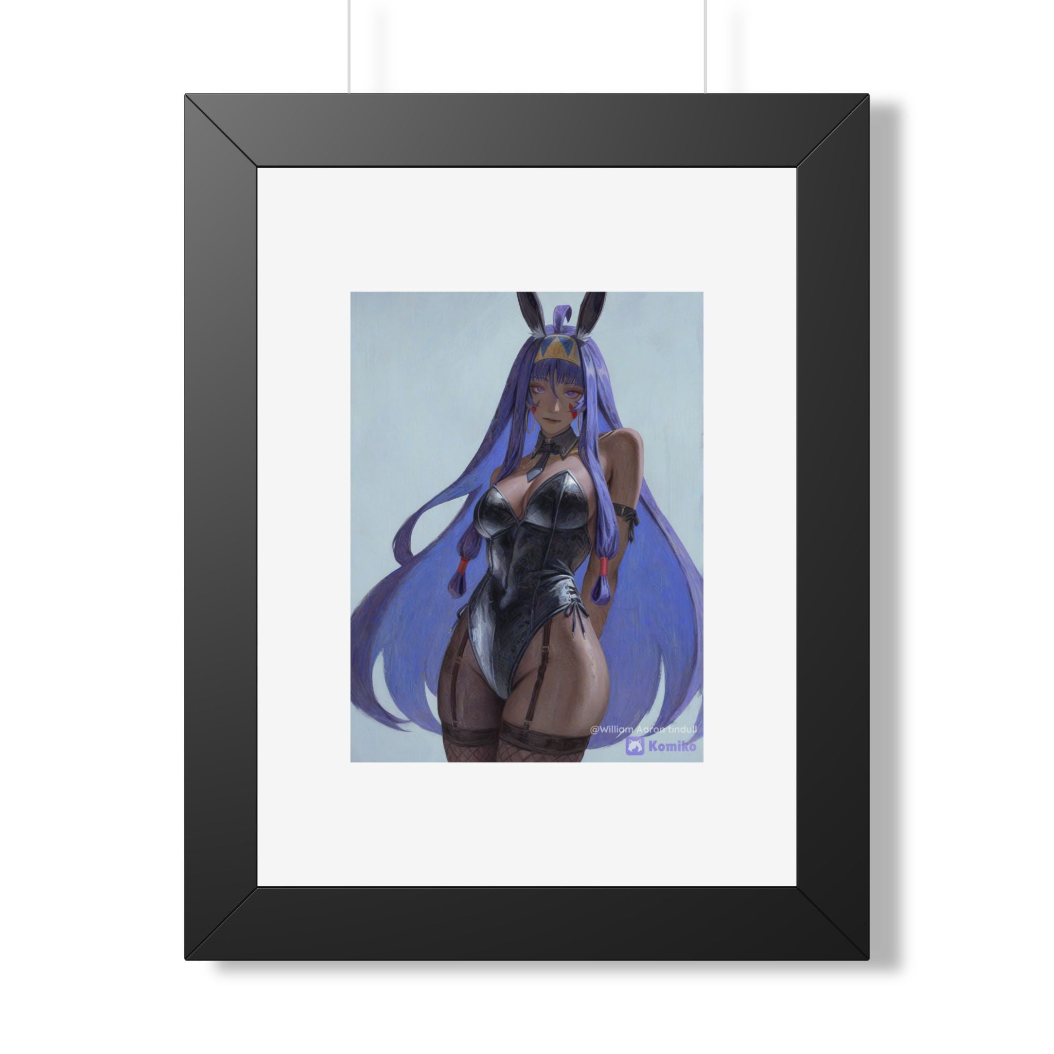 Framed Poster — Purple Bunny Girl Art Print (Vertical)