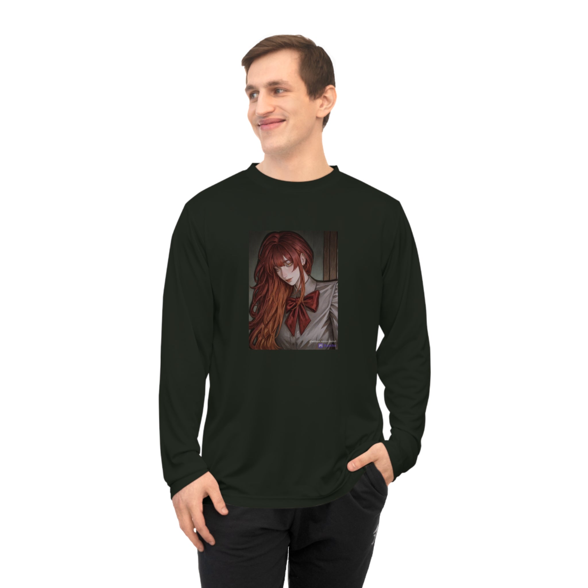 Anime Redhead Girl Long Sleeve Shirt — Moody Schoolgirl Portrait