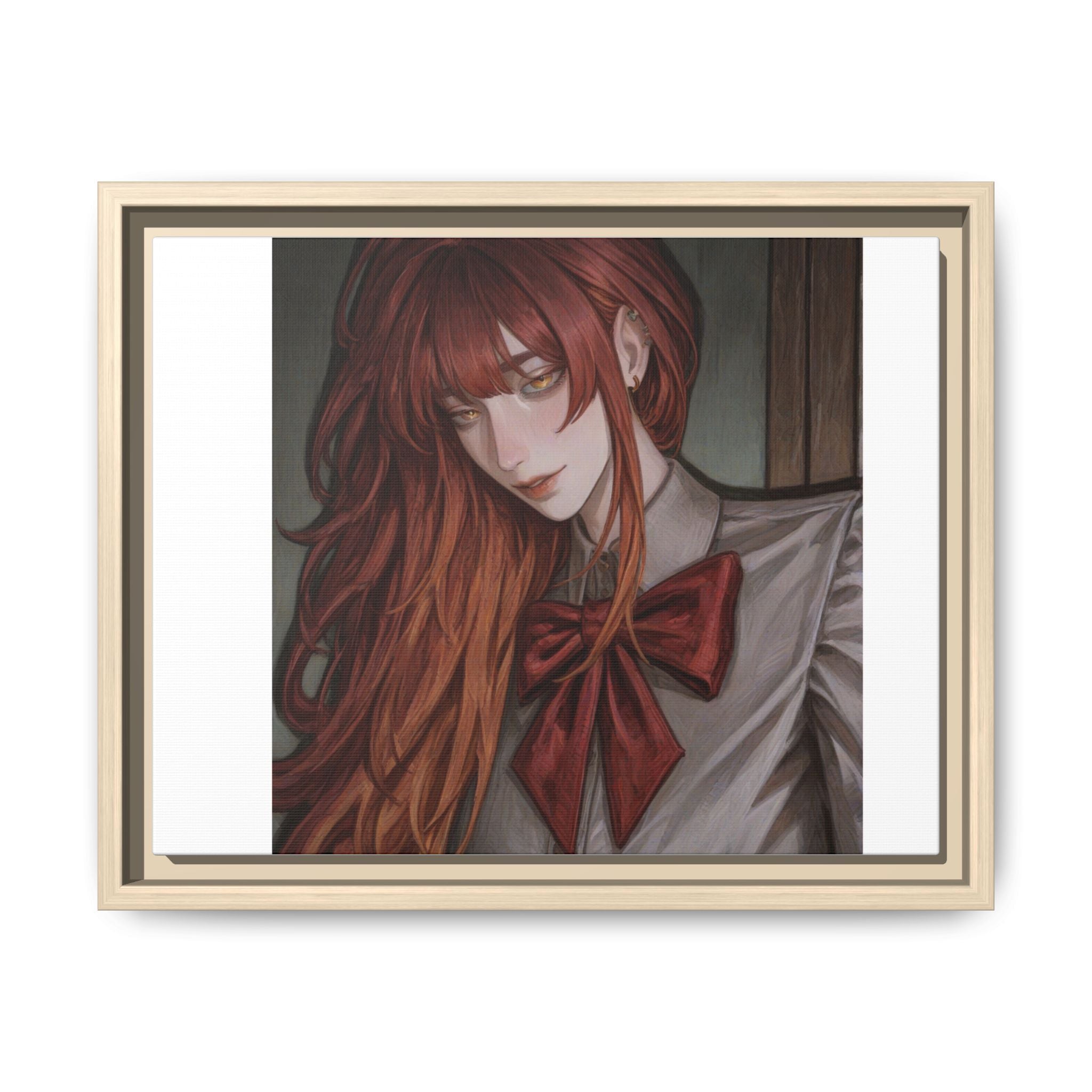 Framed Matte Canvas Print — Moody Red-Headed Anime Girl Art