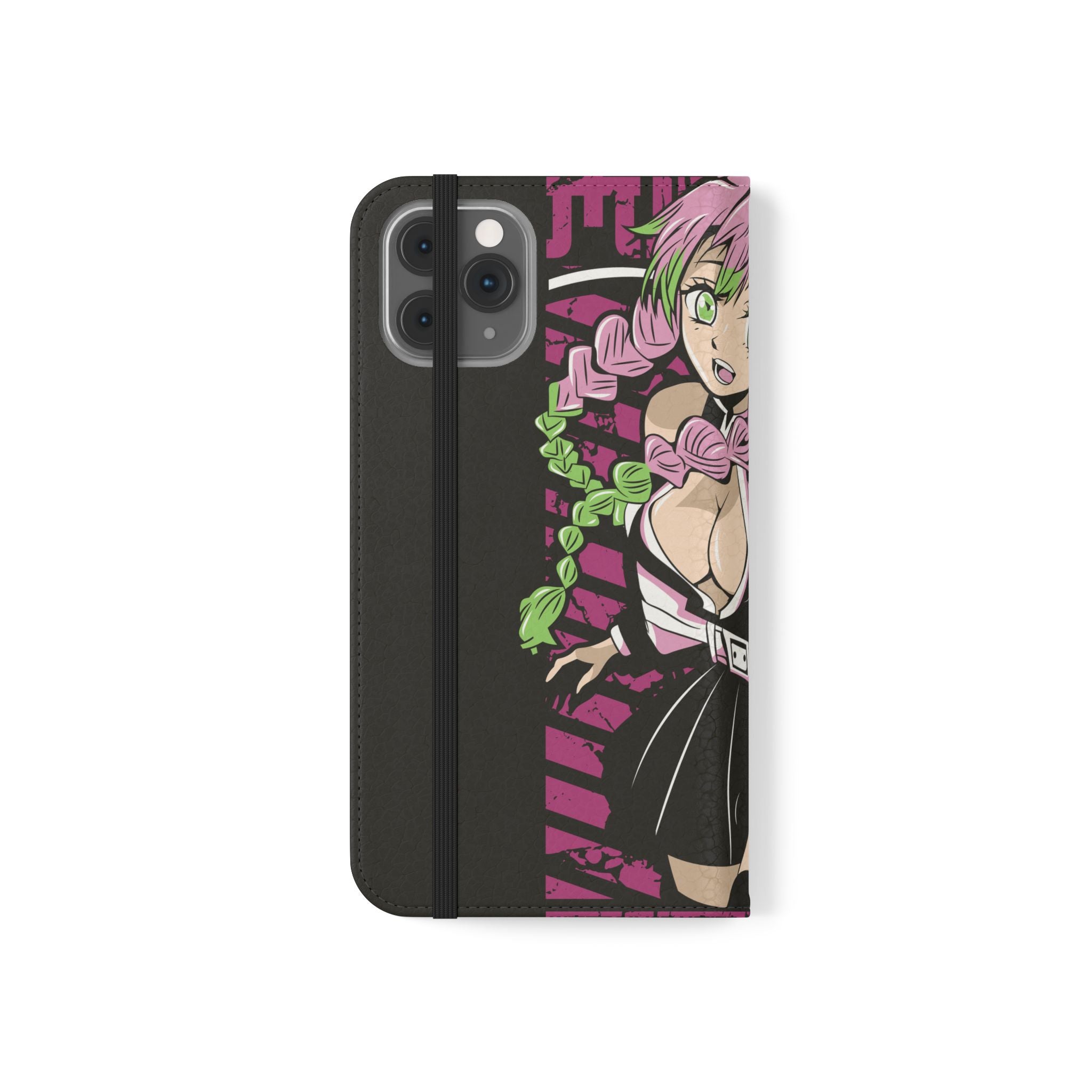 Anime Girl Flip Phone Case — Pink Demon Slayer Style Wallet Cover
