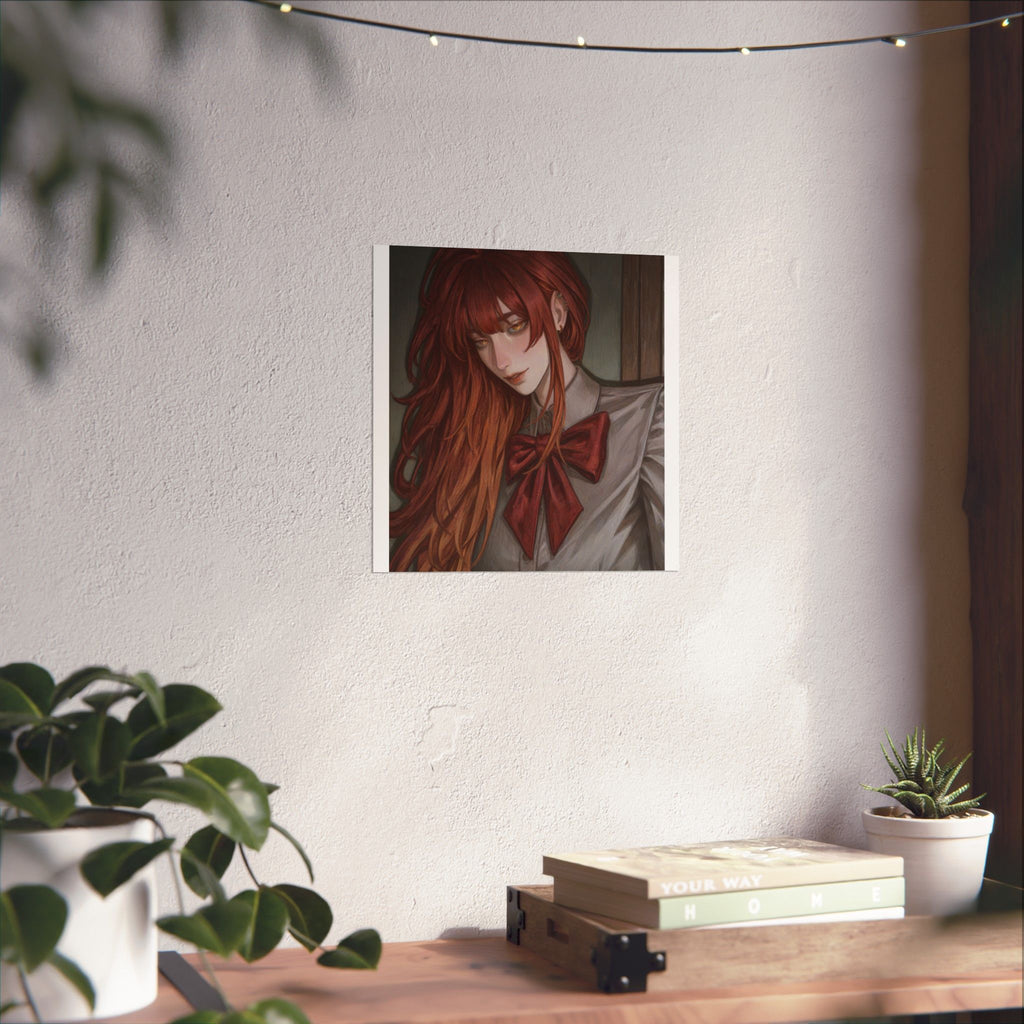 Matte Vertical Poster — Red‑Haired Anime Girl Portrait